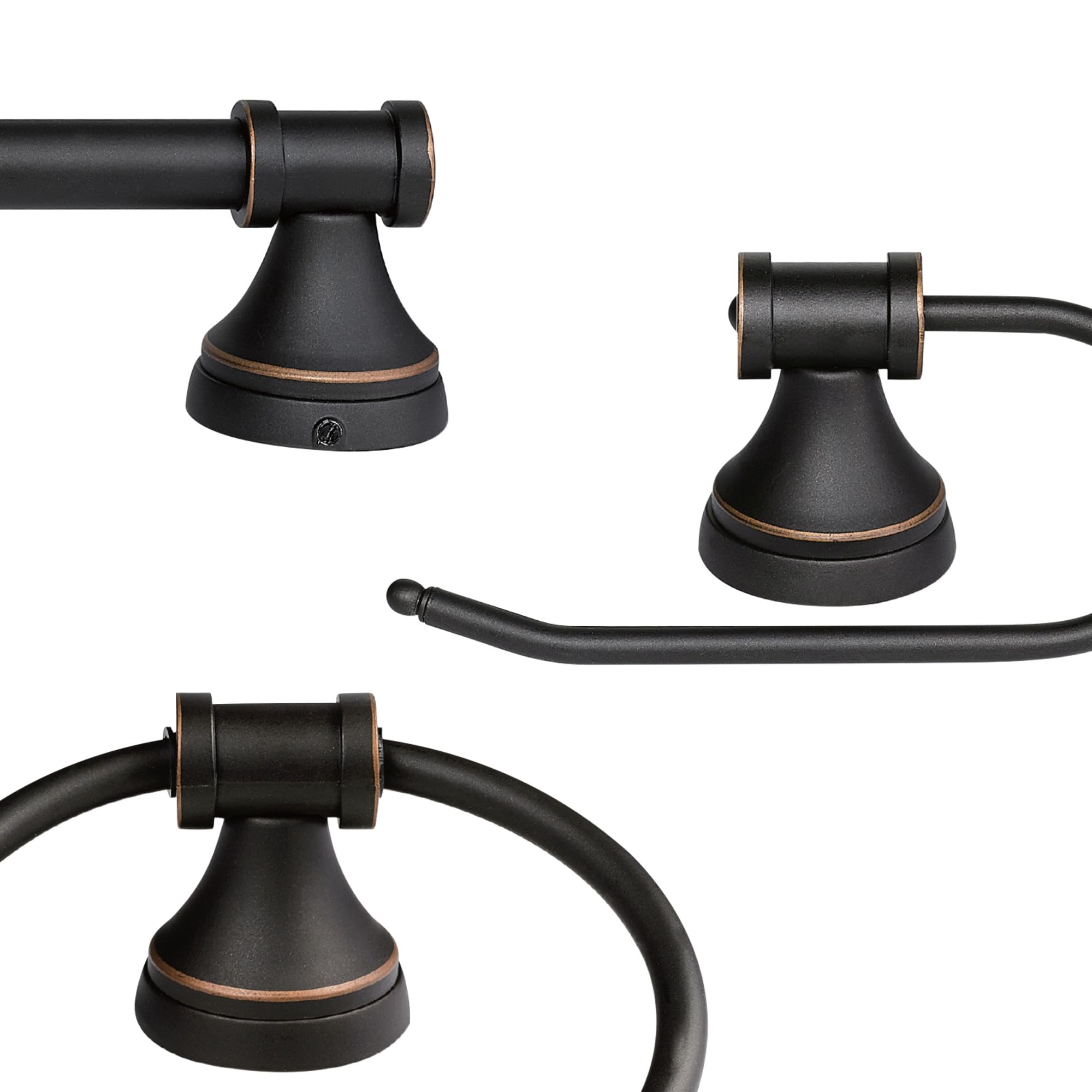 Globe Electric 50192 Parker 5-Piece Bathroom Set - Oil Rubbed Bronze Vanity Light with Clear Glass Shades, Towel Bar, Ring, Robe Hook & Toilet Paper Holder | Perfect for Modern Bathroom Decor & Spa-Like Atmosphere