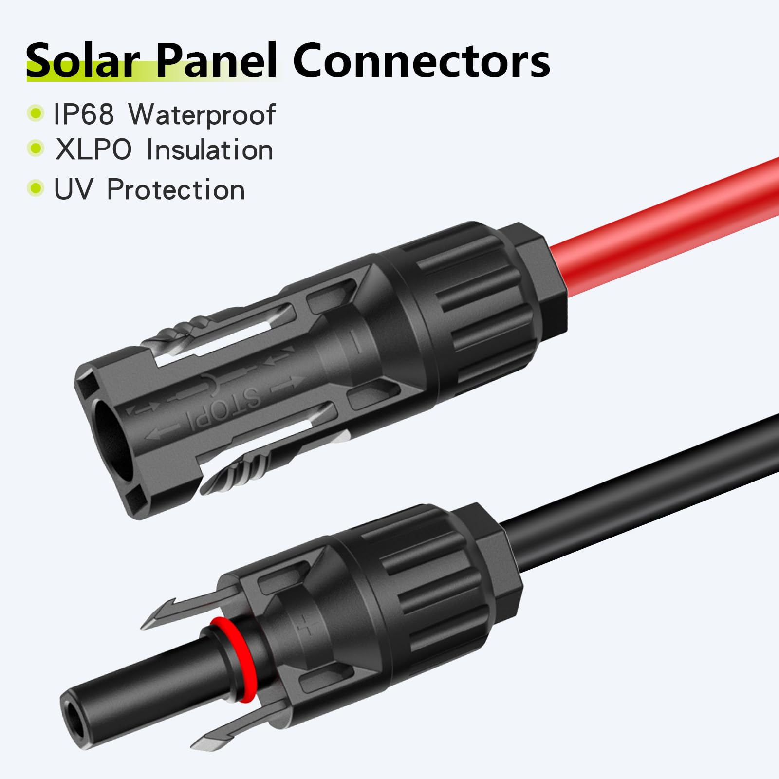10AWG Solar Extension Cable 10Ft - Waterproof 6mm² PV Wire with Tool-Free Connectors for Home, Boat, RV Solar Panels - Perfect for Outdoor Solar Installations & Off-Grid Power Systems