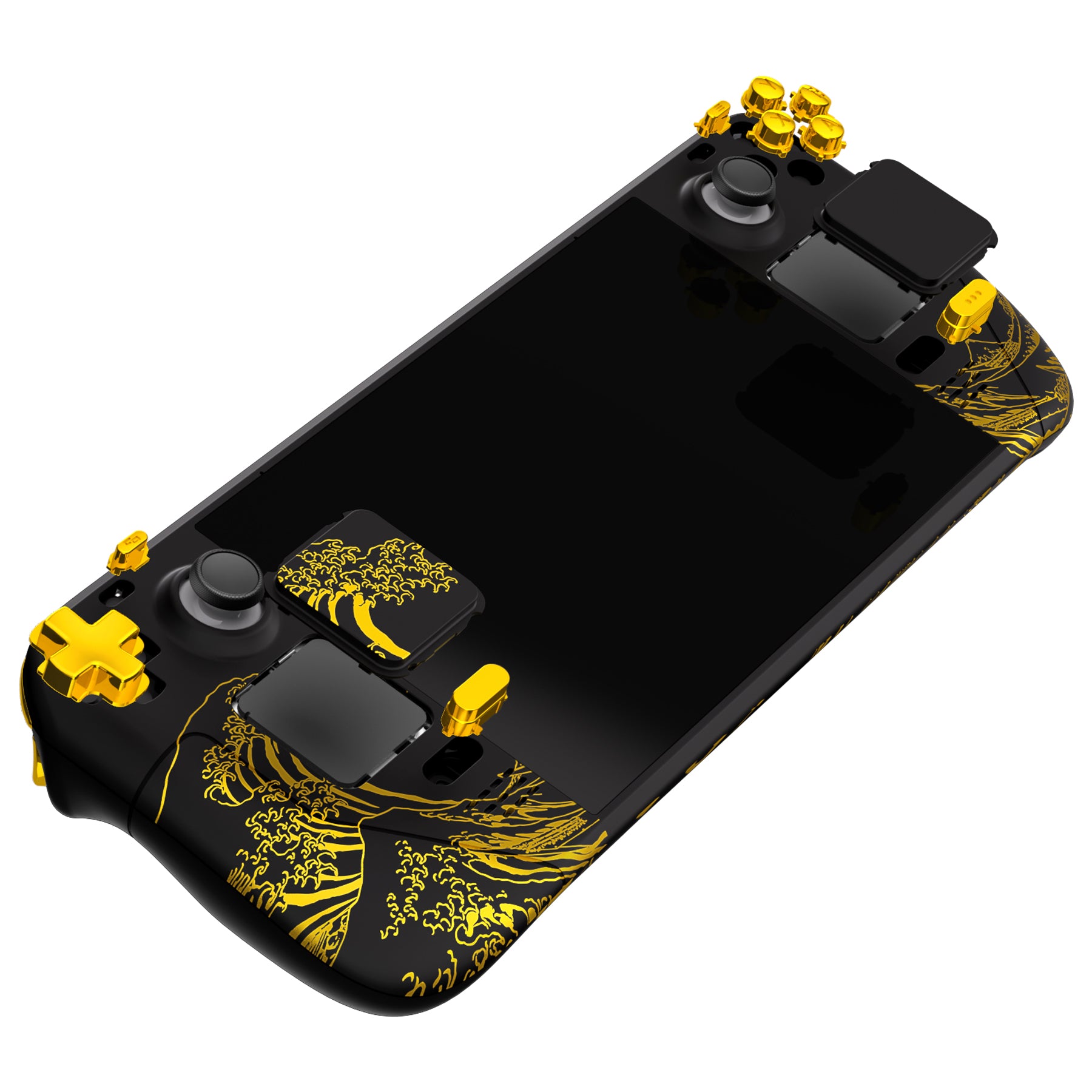 eXtremeRate Custom Full Set Shell with Buttons for Steam Deck LCD - The Great Golden Wave Off Kanagawa Black | Premium Replacement Case for Gaming | Perfect for Travel & Home Entertainment