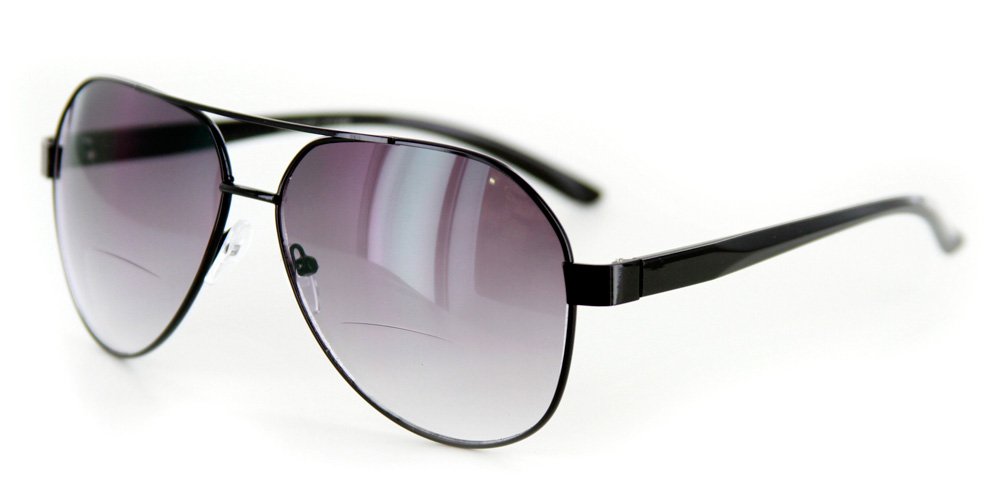 Traditional Aviators Bifocal Sunglasses (Black/Smoke +1.25) - Polarized UV Protection Reading Sunglasses for Men & Women - Perfect for Driving, Fishing, and Outdoor Activities