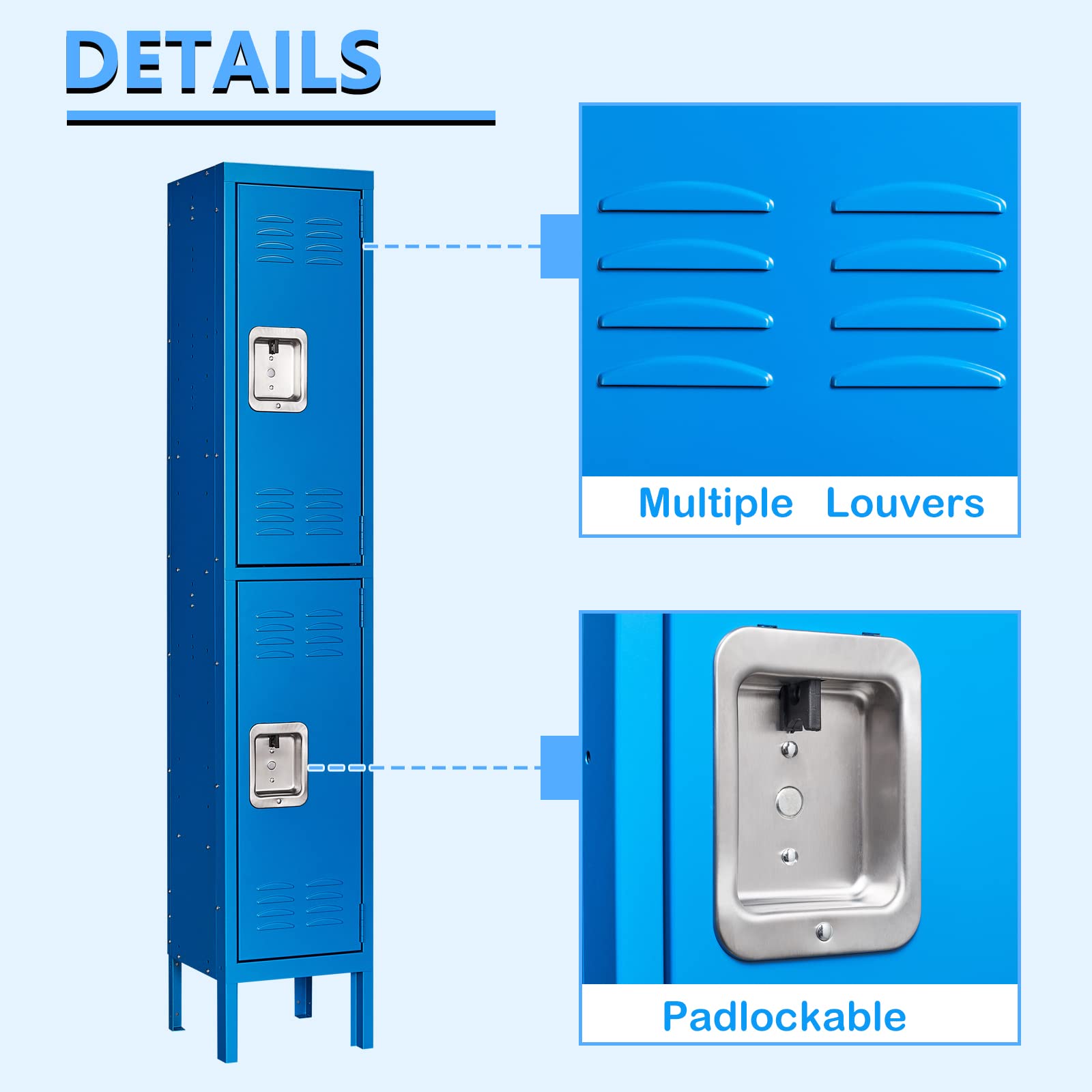 Letaya 4-Tier Metal Storage Cabinet with Locking Doors & Hooks - Secure Locker for Gym, School, Office, Home & Employee Use (Blue, 2-Door) - Perfect for Sports Equipment, Work Supplies & Personal Belongings Storage