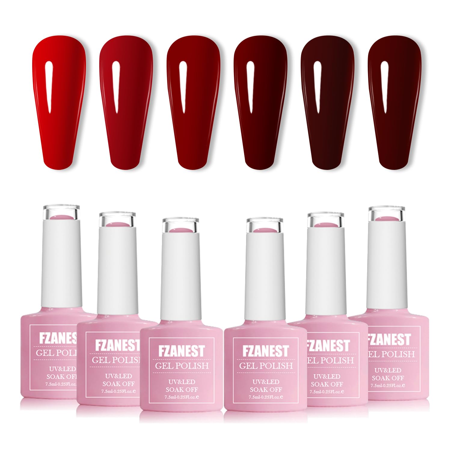 FZANEST Dark Red Gel Nail Polish Set - Rubber Blood Cherry Red Soak Off UV LED Nail Polish Kit for Fall Winter | DIY Manicure at Home & Professional Nail Salon Use | Perfect for Parties, Weddings, Holidays and Special Occasions