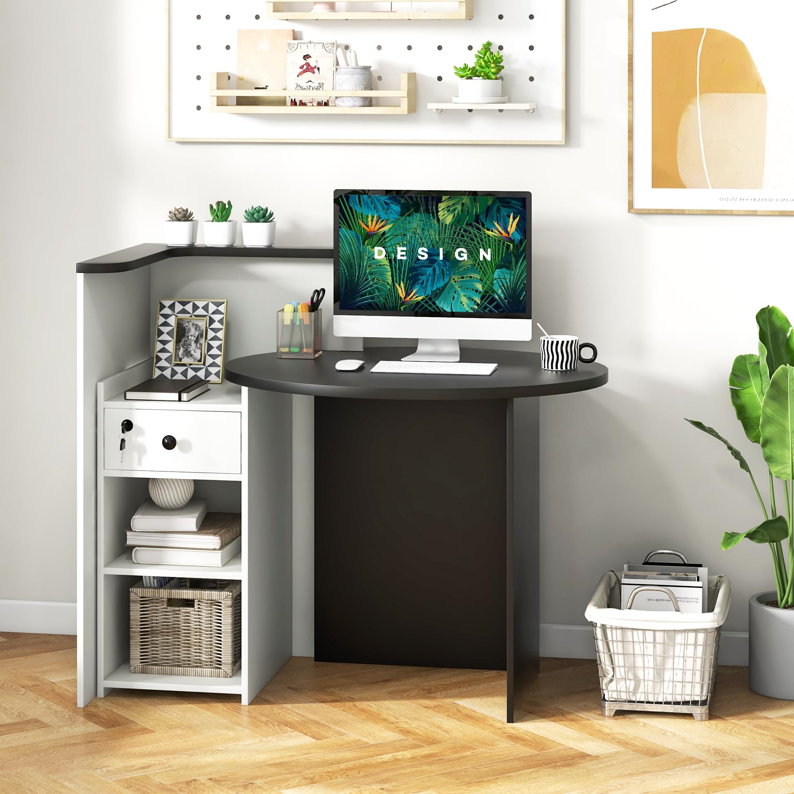 Giantex Reception Desk with Lockable Drawer - 63