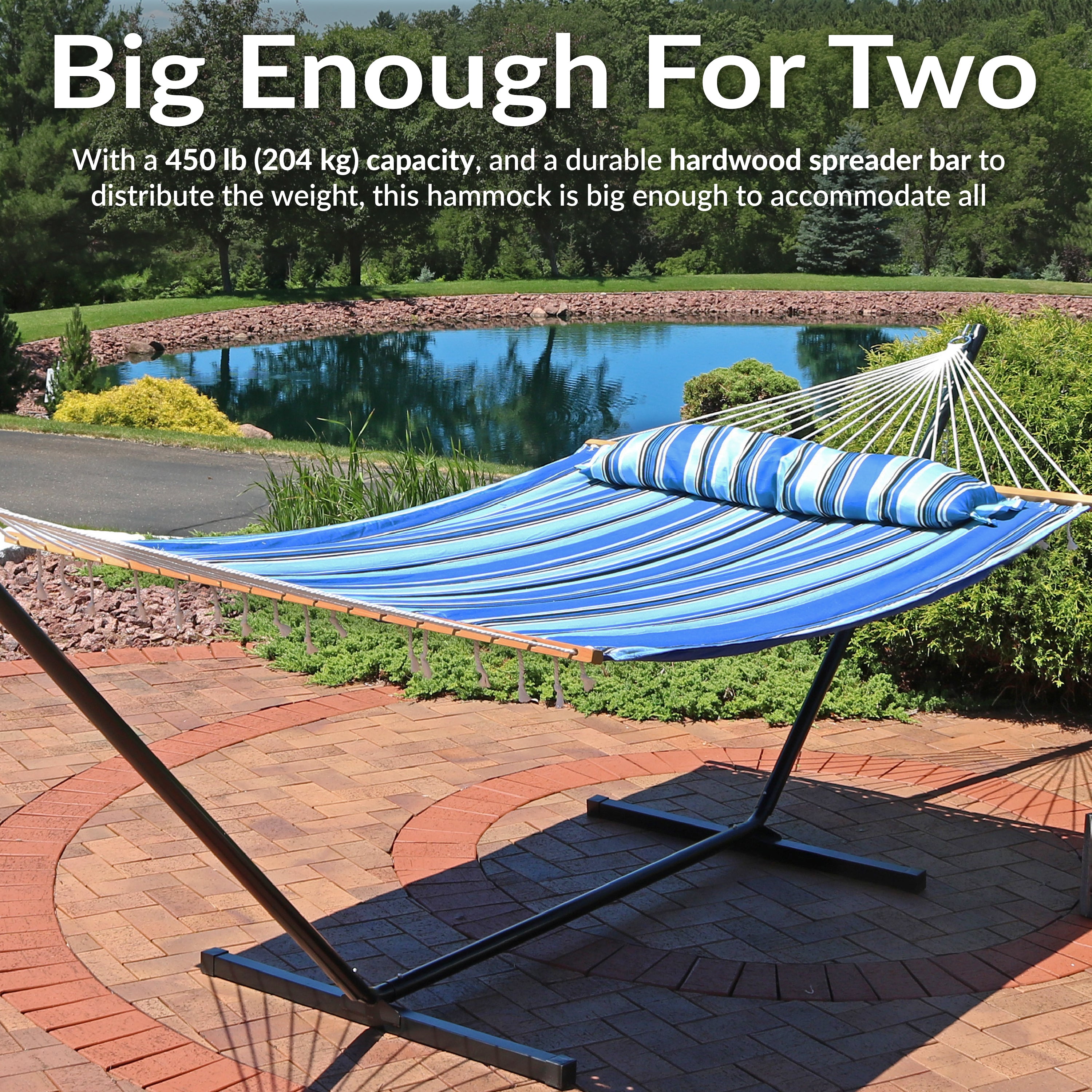 Sunnydaze 2 Person Quilted Fabric Double Hammock with Pillow - Portable Outdoor Hammock for Backyard, Camping & Beach Relaxation
