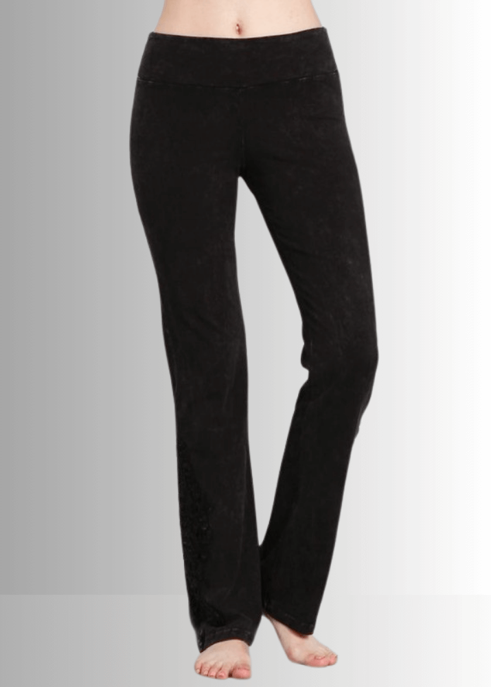 Stylish Mineral Washed Bootcut Jeggings with Crochet Detail - Comfortable Stretch Denim Pants for Women | Perfect for Casual Outfits, Date Nights & Boho Fashion