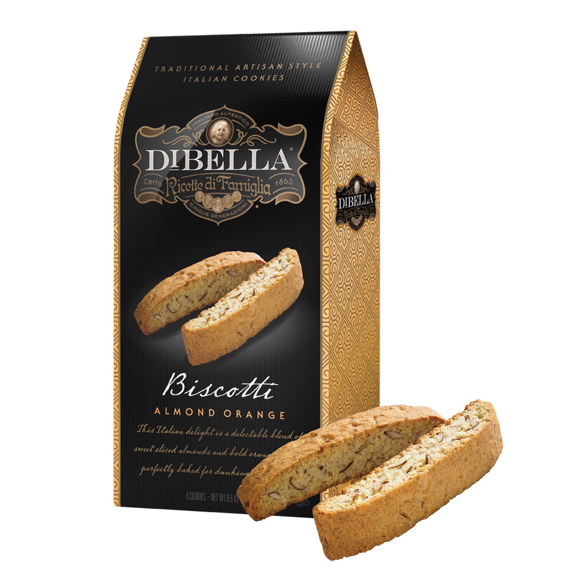 Premium Italian Biscotti Cookies - Authentic Almond Orange Cantuccini, 6.6 Oz - Gourmet Crunchy Biscotti with Silky Center - Perfect for Coffee, Tea & Gifts - Classic Italian Treat for Holidays & Dessert