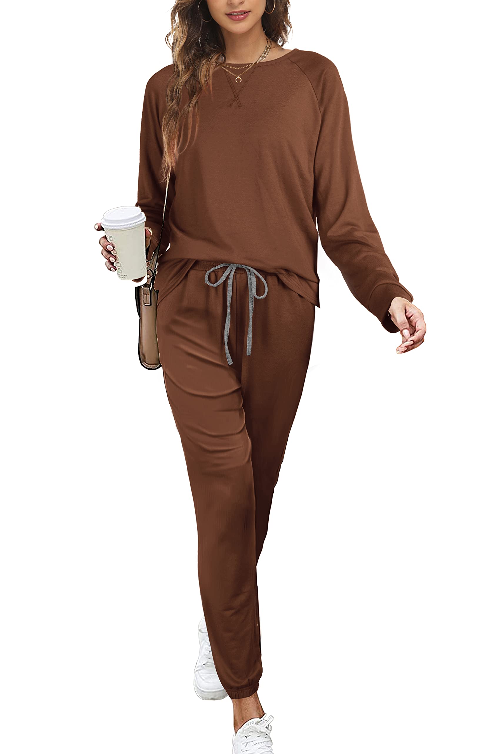 Dofaoo Women's Long Sleeve Crew Neck Sweatsuit Set with Pockets - 2 Piece Casual Outfit for Lounge, Travel & Everyday Wear