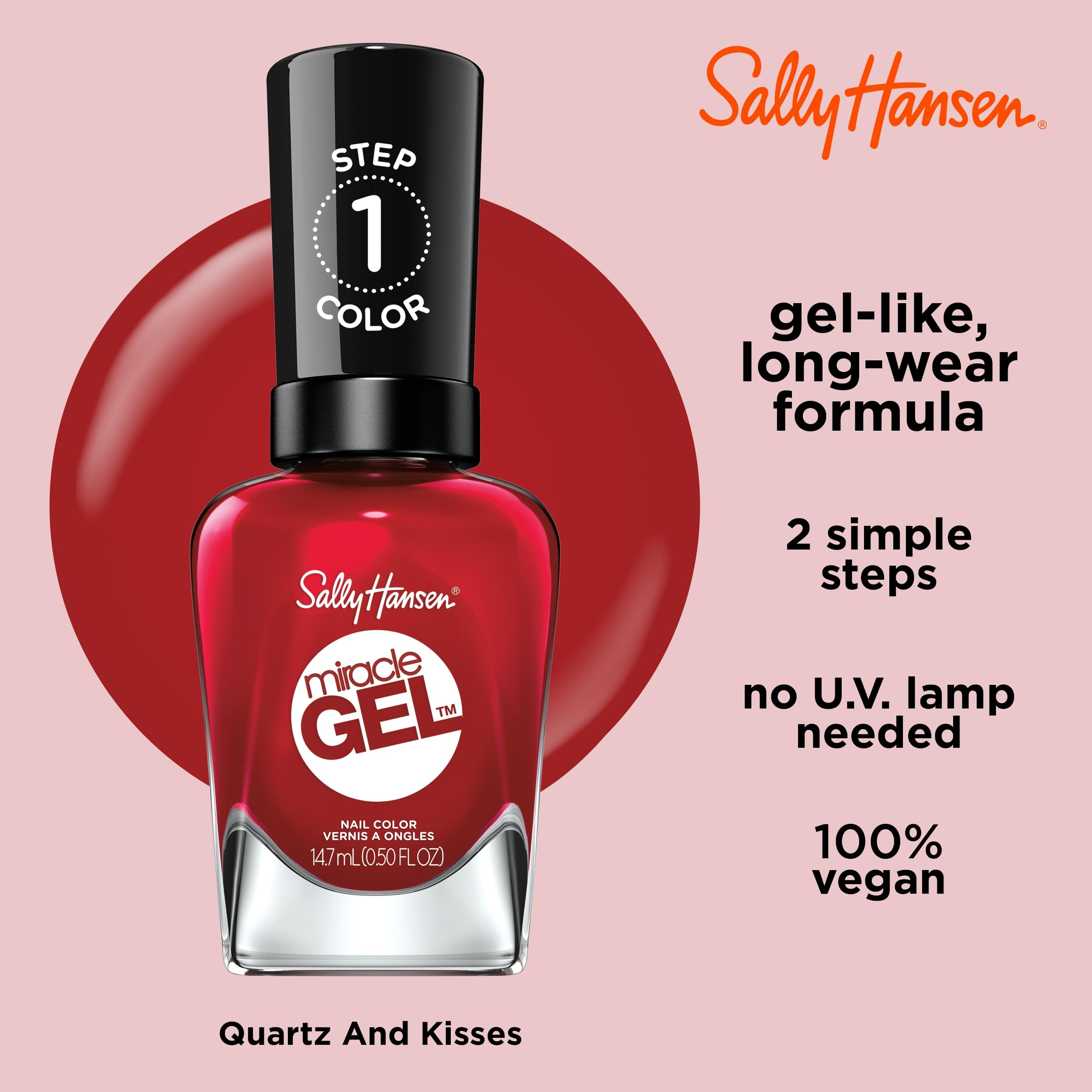 Sally Hansen Miracle Gel Nail Polish - Rhapsody Red, Long Lasting Gel-Like Formula, No UV Lamp Needed, Chip Resistant, Salon Quality at Home | Perfect for Parties, Weddings & Everyday Wear