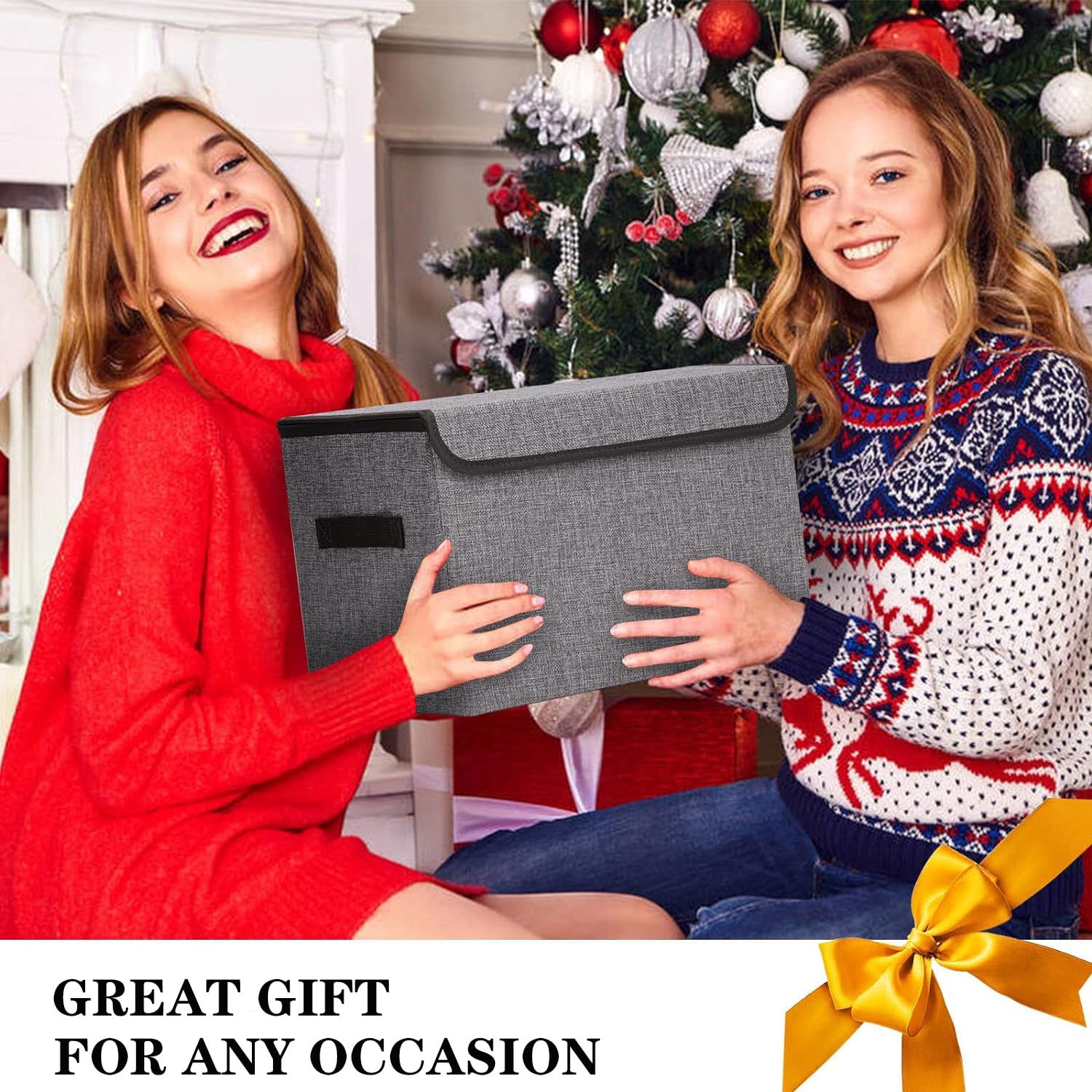 22 Quart Large Foldable Storage Bins with Flip-Top Lid & Handles - 4 Pack Gray Linen Fabric Organizer Baskets for Clothes, Blankets, Toys - Perfect for Home, Office, Closet & Nursery Organization (14.6 x 9.5 x 9.5 Inches)