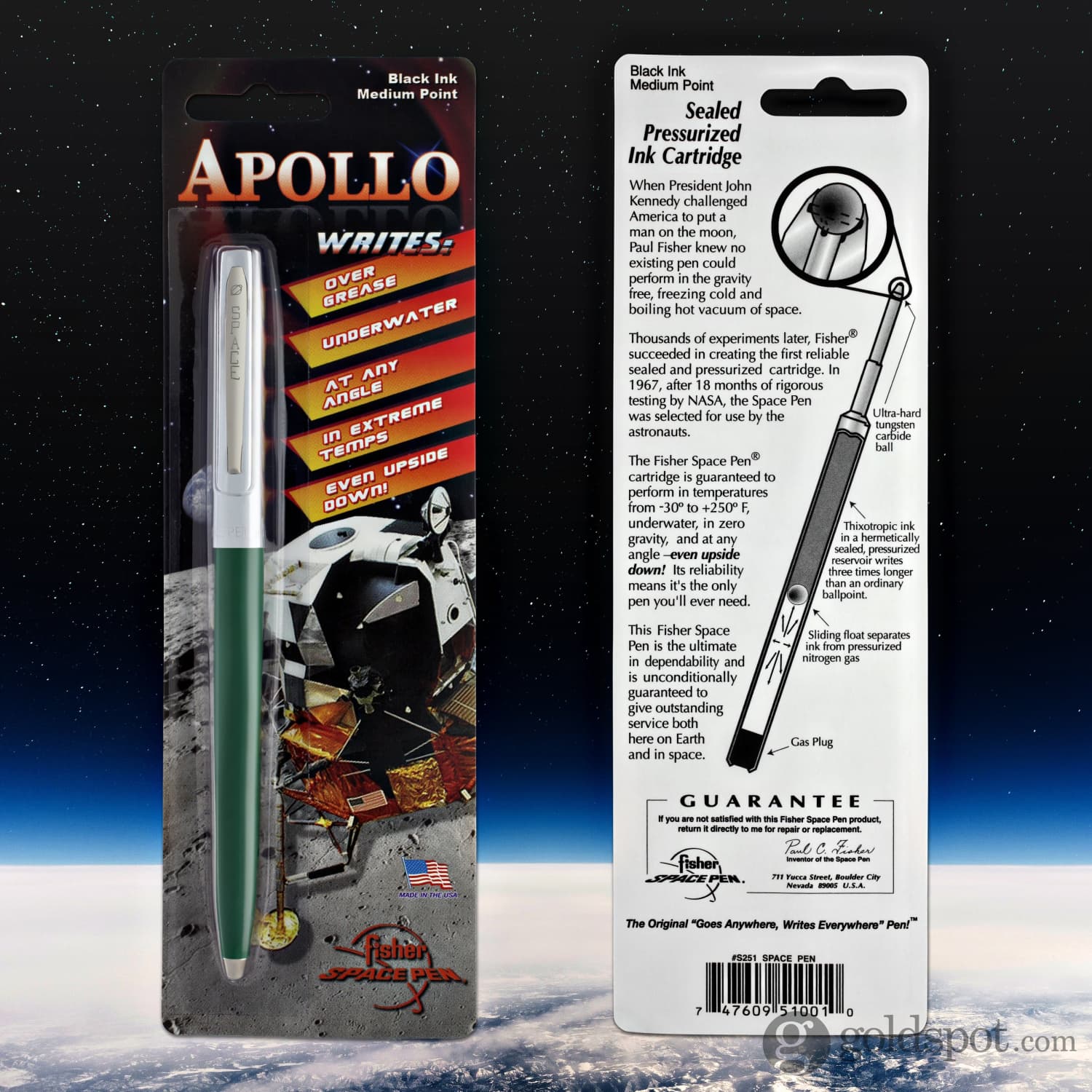 Fisher Space Pen Cap-O-Matic Ballpoint Pen - Green & Chrome | Refillable, Pressurized Ink for Writing in Any Condition | Perfect for Outdoor, Travel & Everyday Use