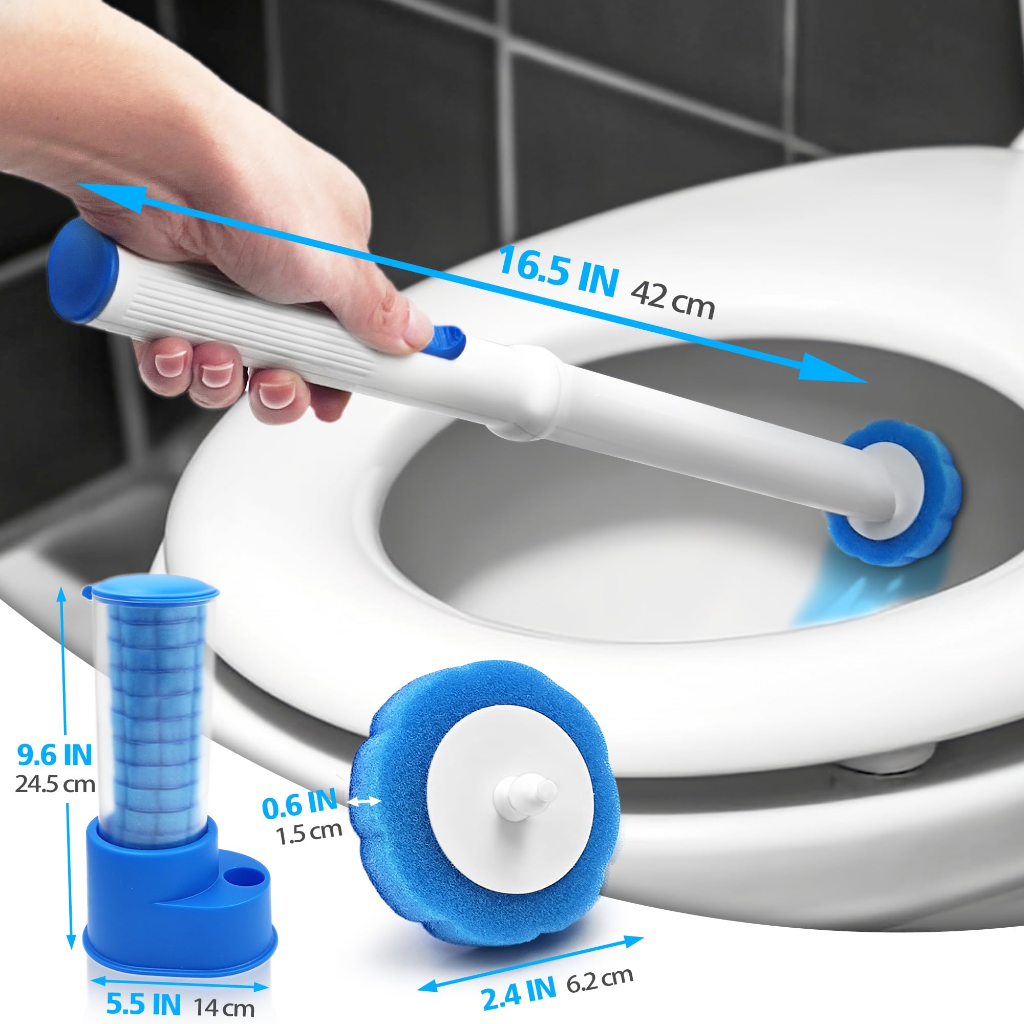 Disposable Toilet Brush with Tweezers - 42PC Refills for Bathroom Cleaning | Sink, Bathtub, Drain Care