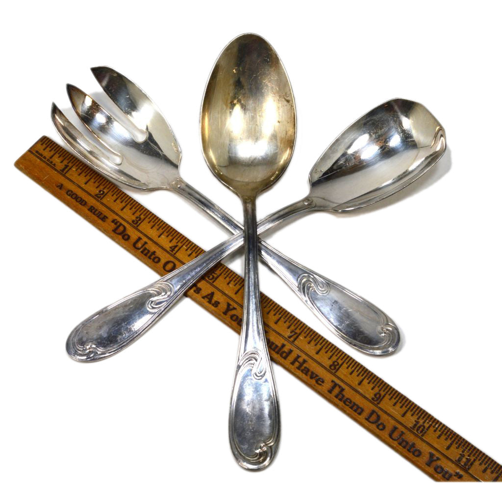 Vintage ERCUIS Silver Plated Flatware Set of 3 Salad/Serving Spoons with Wave Pattern - Perfect for Fine Dining, Wedding Gifts & Antique Collectors