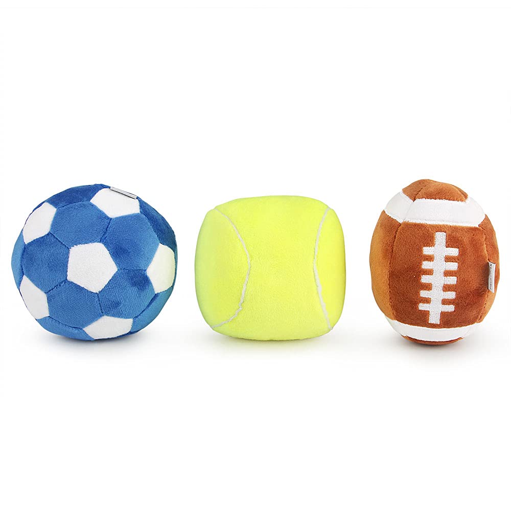 3-Pack Interactive Dog Toys Ball Set - Squeaky Soccer, Football & Tennis Balls for Small & Medium Dogs - Fluffy Plush Chew Toys with Squeakers - Perfect for Playtime, Training & Dog Birthday Gifts