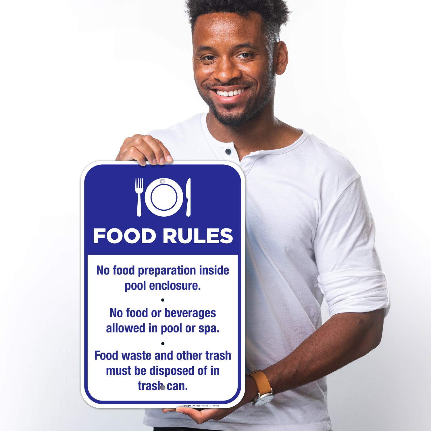 Pool Food Rules Sign - No Food Preparation Inside Pool Enclosure - 12x18 Inch Rust-Free Aluminum Sign - Fade Resistant & Durable - Made in USA - Perfect for Public Pools, Water Parks & Backyard Swimming Areas
