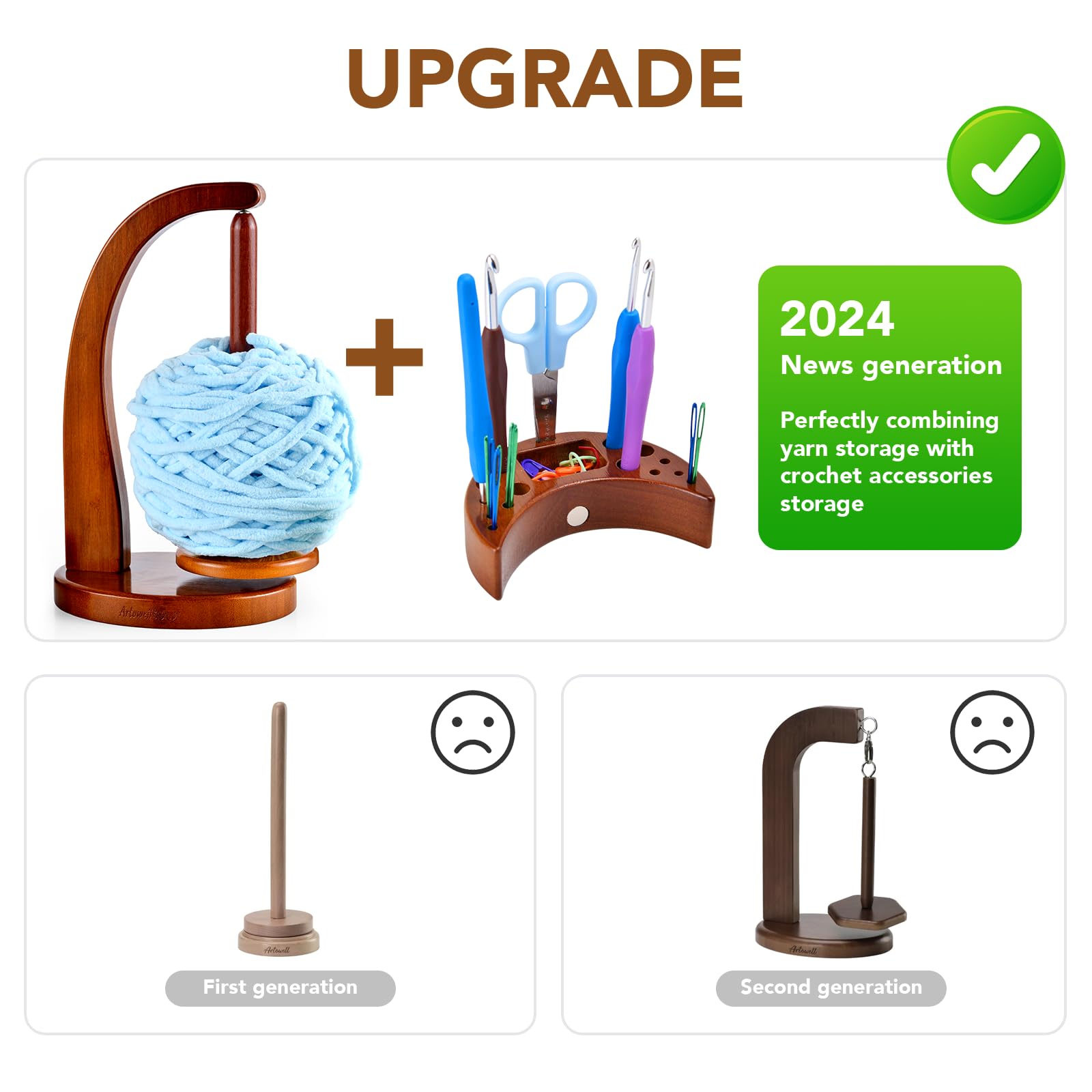 Premium ULOI Crochet Yarn Holder with Magnetic Storage Attachment - Wooden Knitting Accessories Organizer for Crocheting Projects (Mahogany Finish) | Perfect for Home Crafting, DIY Yarn Storage & Gift for Knitters