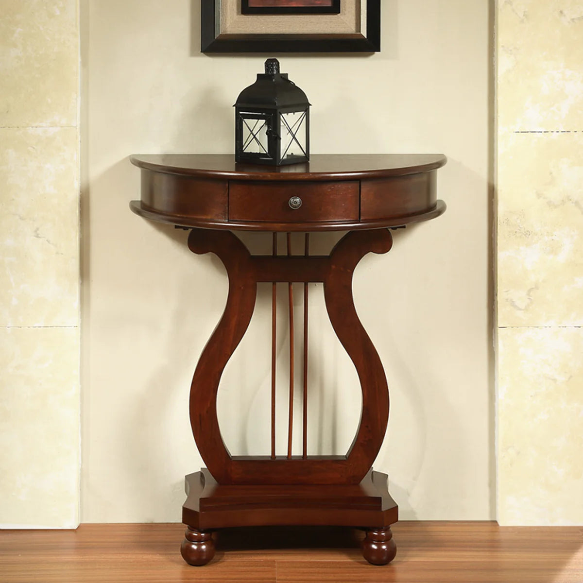 Cherry Wood Classic Accents Entryway Console Half Moon Harp Table - Elegant Hallway Furniture for Home Decor | Perfect for Foyers, Living Rooms & Bedrooms