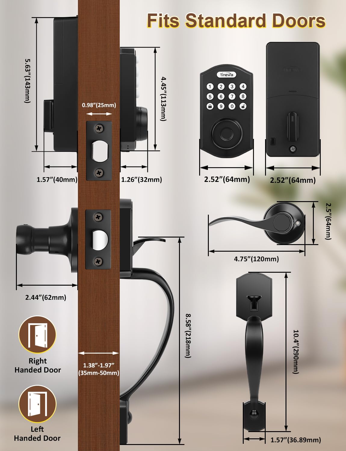 Smart Fingerprint Door Lock - Keyless Entry with Keypad & Auto Lock for Home Security - Matte Black