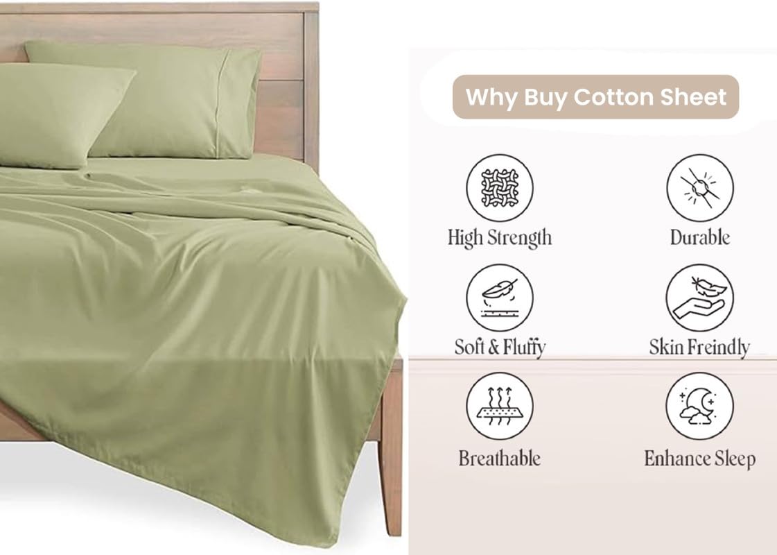 600 Thread Count Percale Cotton King Size Bed Sheet Set - Ultra Soft & Breathable Deep Pocket Sheets for Cool & Comfortable Sleep - Perfect for Luxury Hotels, Master Bedrooms & Guest Rooms