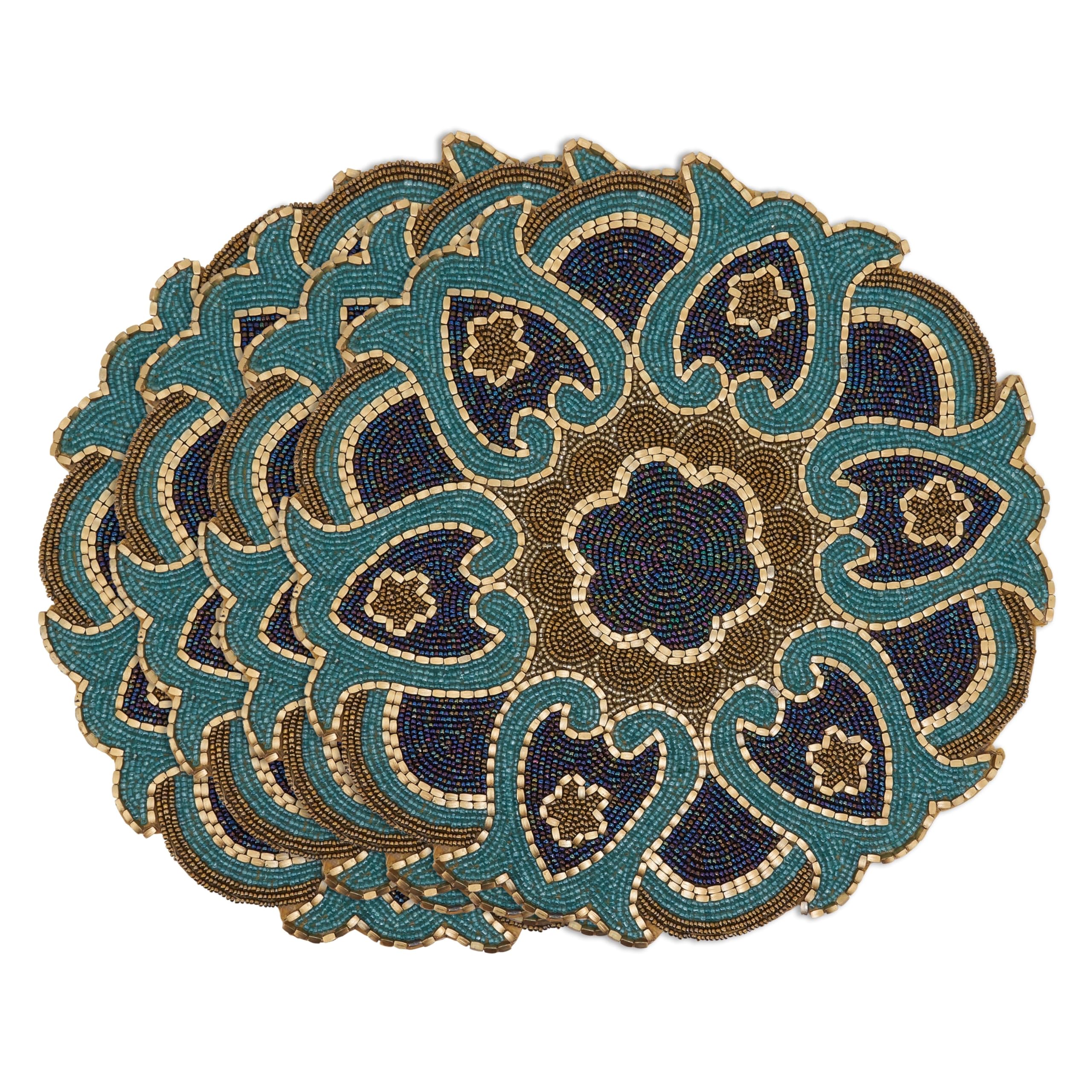 Beaded Round Placemats Set of 4 - Elegant Handwoven Table Mats for Dining, Parties & Home Decor - Perfect for Thanksgiving, Christmas & Everyday Use