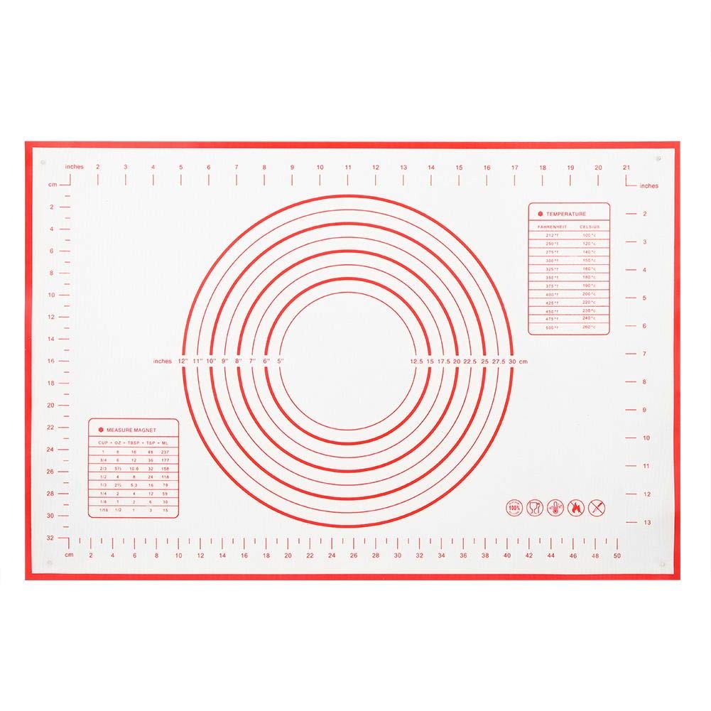 Non-Stick Silicone Baking Mat 40x60cm with Measurement Scales - Large Dough Rolling Mat for Pastry, Cookies & Bread Making - Heat Resistant & Non-Slip Kitchen Essential for Home Bakers & Professional Chefs (Red) - Perfect for Rolling, Kneading Dough & Cookie Decorating