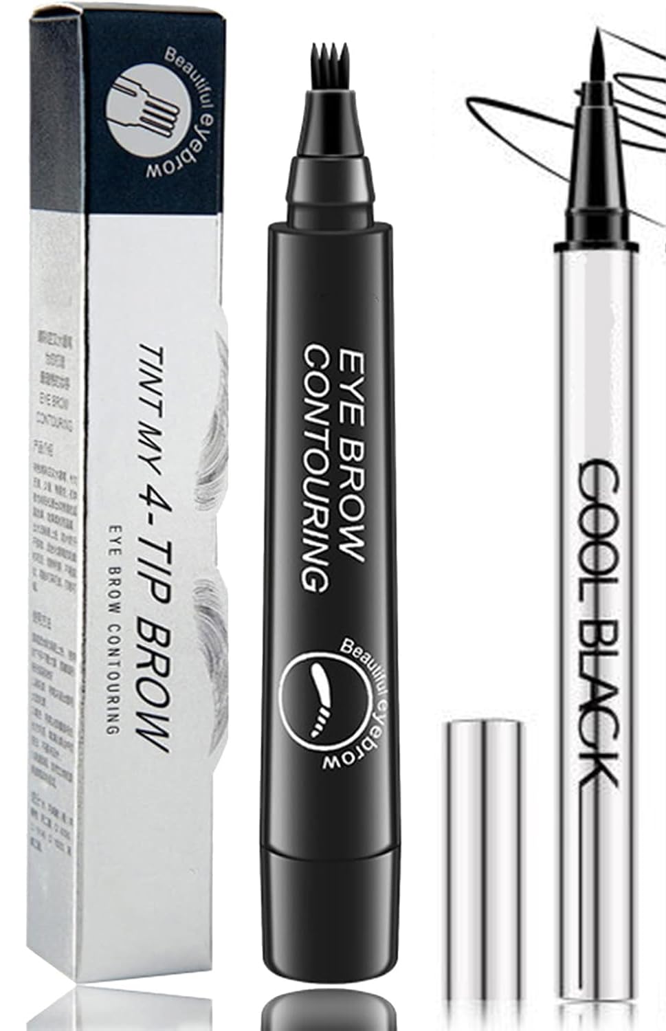 Black Eyebrow Pen with Fork Tip - Waterproof & Smudgeproof Microblading Eyebrow Pencil for Natural Defined Brows | Includes Eyebrow Brush & Eyeliner | Perfect for Daily Makeup, Salon Use & Special Occasions