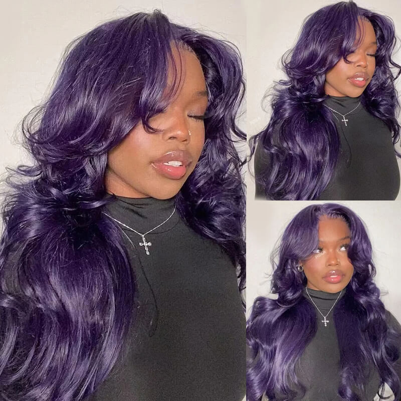 Eullair Dark Purple Glueless Body Wave Lace Front Wig - Affordable Human Hair Wig for Brown Skin Women | Perfect for Daily Wear, Cosplay & Special Occasions