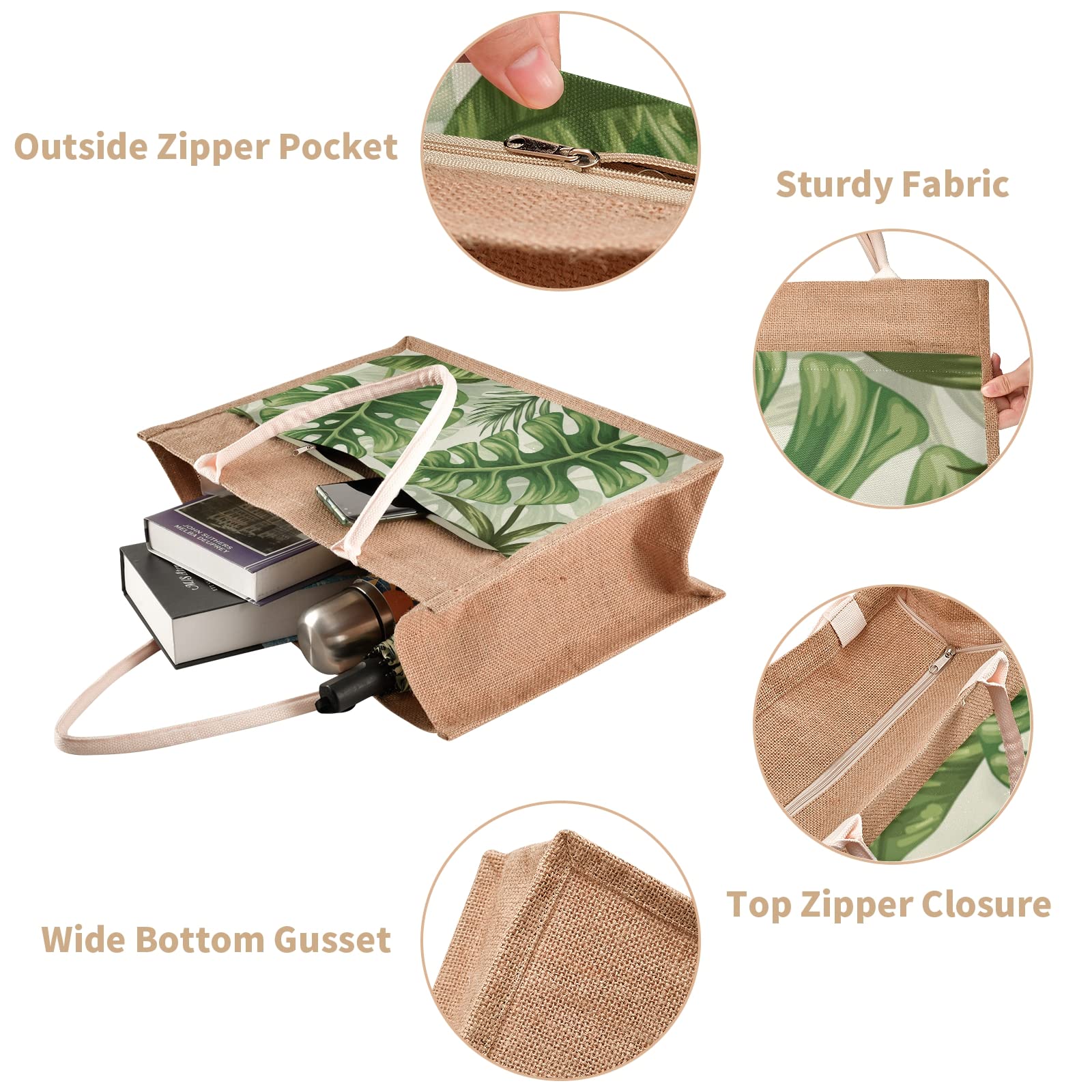 Sinestour Eco-Friendly Jute Tote Bag with Handles - Natural Burlap Beach Bag for Women | Perfect for Shopping, Groceries & Beach Outings