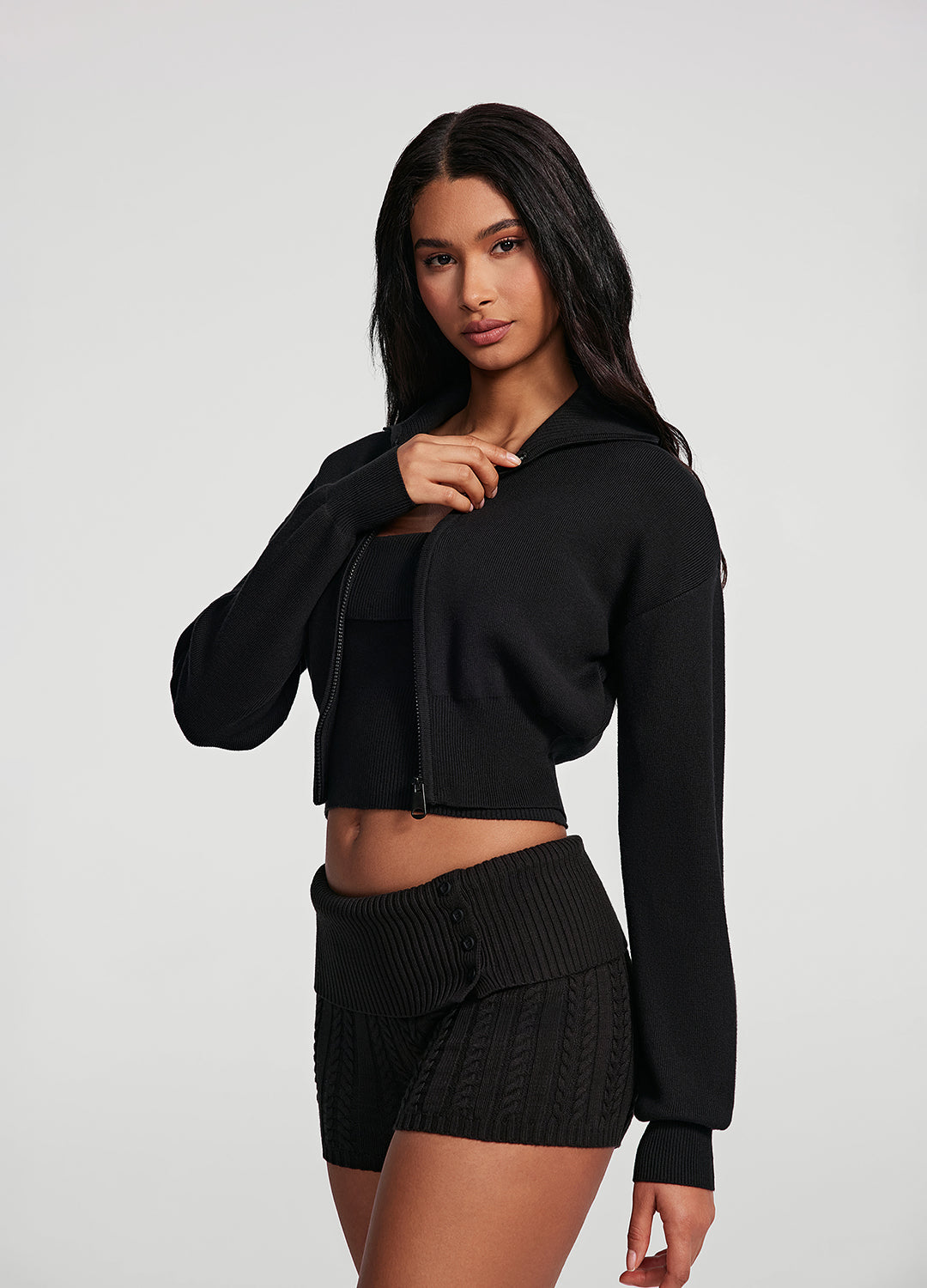 Women's Knit Cropped Zip Up Jacket - Stylish Casual Cardigan for Fall & Winter - Perfect for Layering, Office Wear, and Weekend Outings
