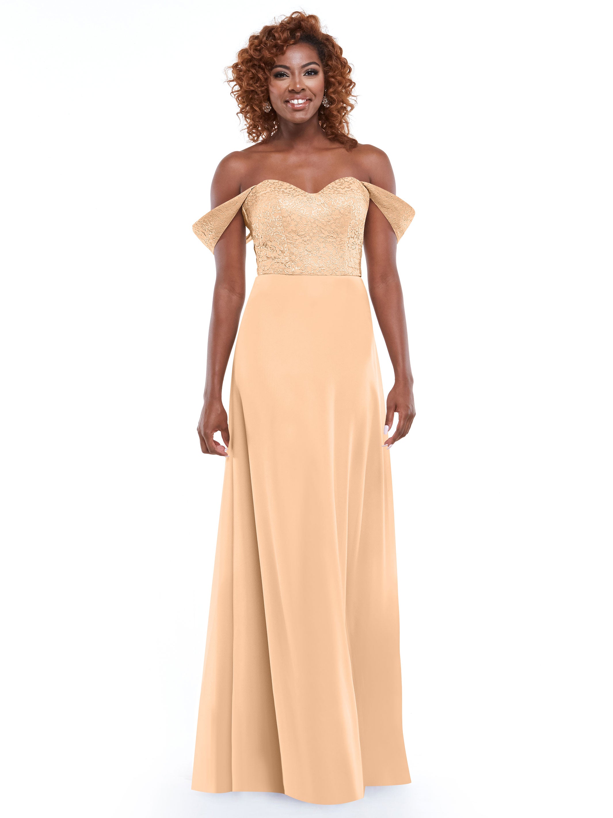 Elegant Off-the-Shoulder Chiffon A-Line Bridesmaid Dress with Lace Bodice - Perfect for Weddings, Formal Events & Special Occasions