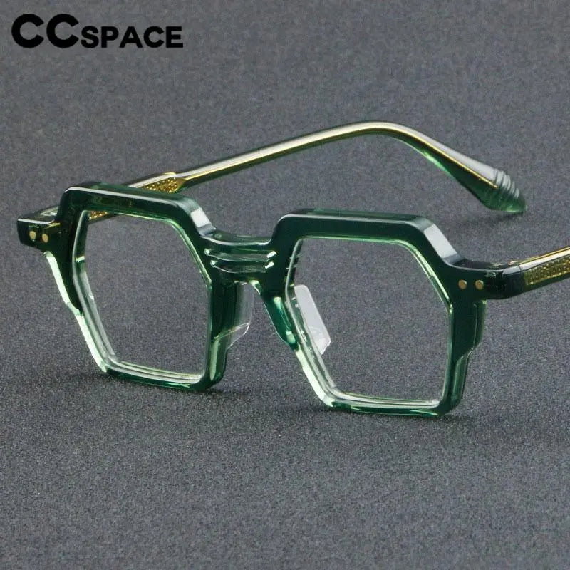 CCspace Unisex Full Rim Polygon Acetate Eyeglasses 56914 - Stylish & Durable Frame for Men & Women - Perfect for Work, Reading & Fashion Accessories