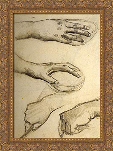 Vincent van Gogh 'Four Hands, Two Holding Bowls' 18x24 Gold Ornate Wood Framed Canvas Art Print - Perfect for Living Room, Bedroom & Office Wall Decor
