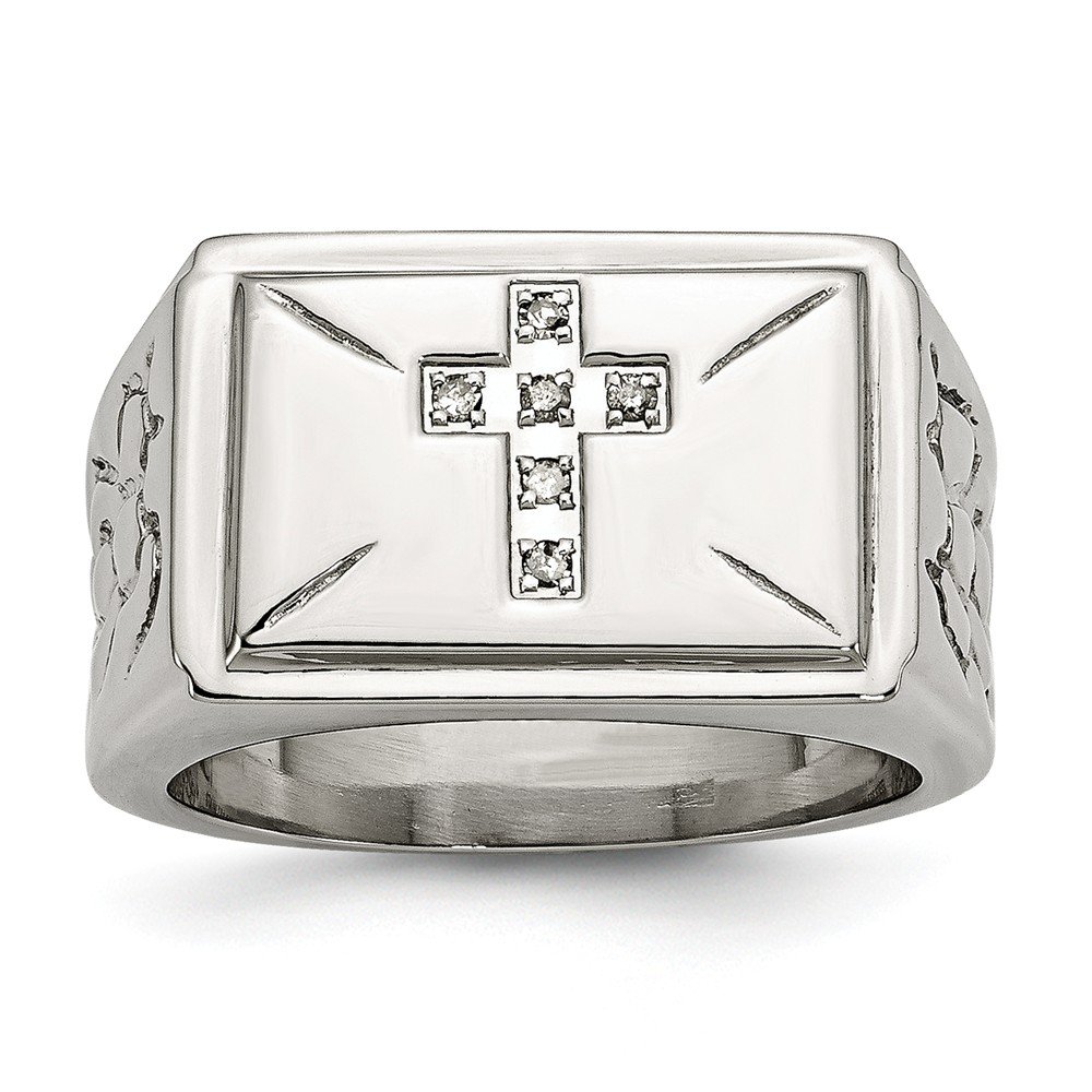 Solid Stainless Steel Diamond Cross Textured Ring Band (0.05 cttw) - Elegant Jewelry for Women, Men, Wedding, Anniversary & Everyday Wear