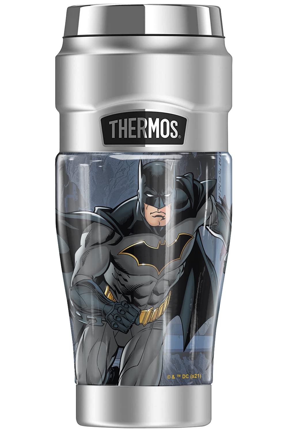 Batman Batcave Thermos Stainless Steel Travel Tumbler - 16oz Vacuum Insulated Double Wall Stainless Steel Water Bottle for Superhero Fans, Office, Gym & Outdoor Adventures