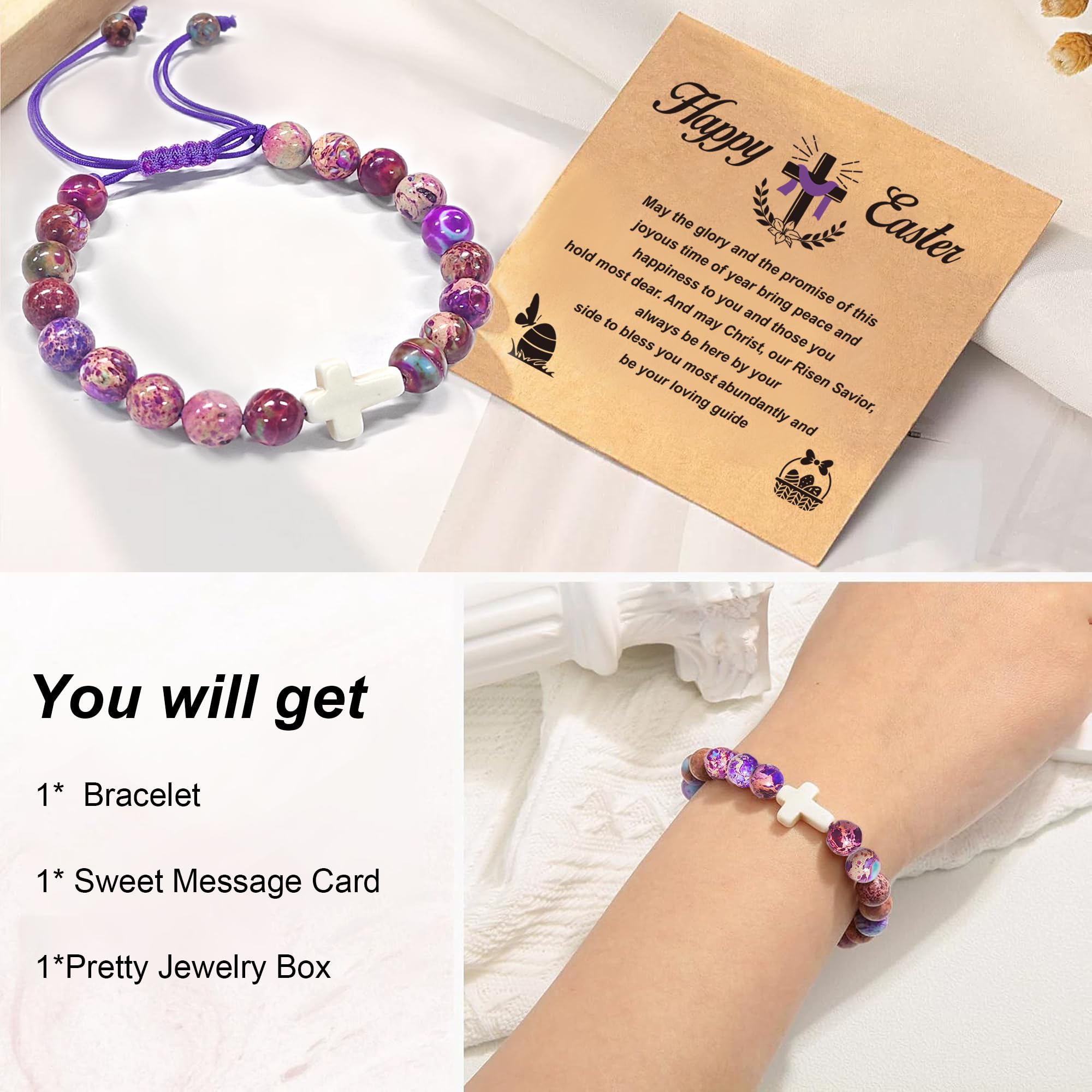 Easter Cross Bracelets for Kids, Teens, Boys, Girls, Adults - Christian Religious Jewelry Gifts for Easter Basket Stuffers - Perfect for Church, Sunday School, and Easter Celebrations