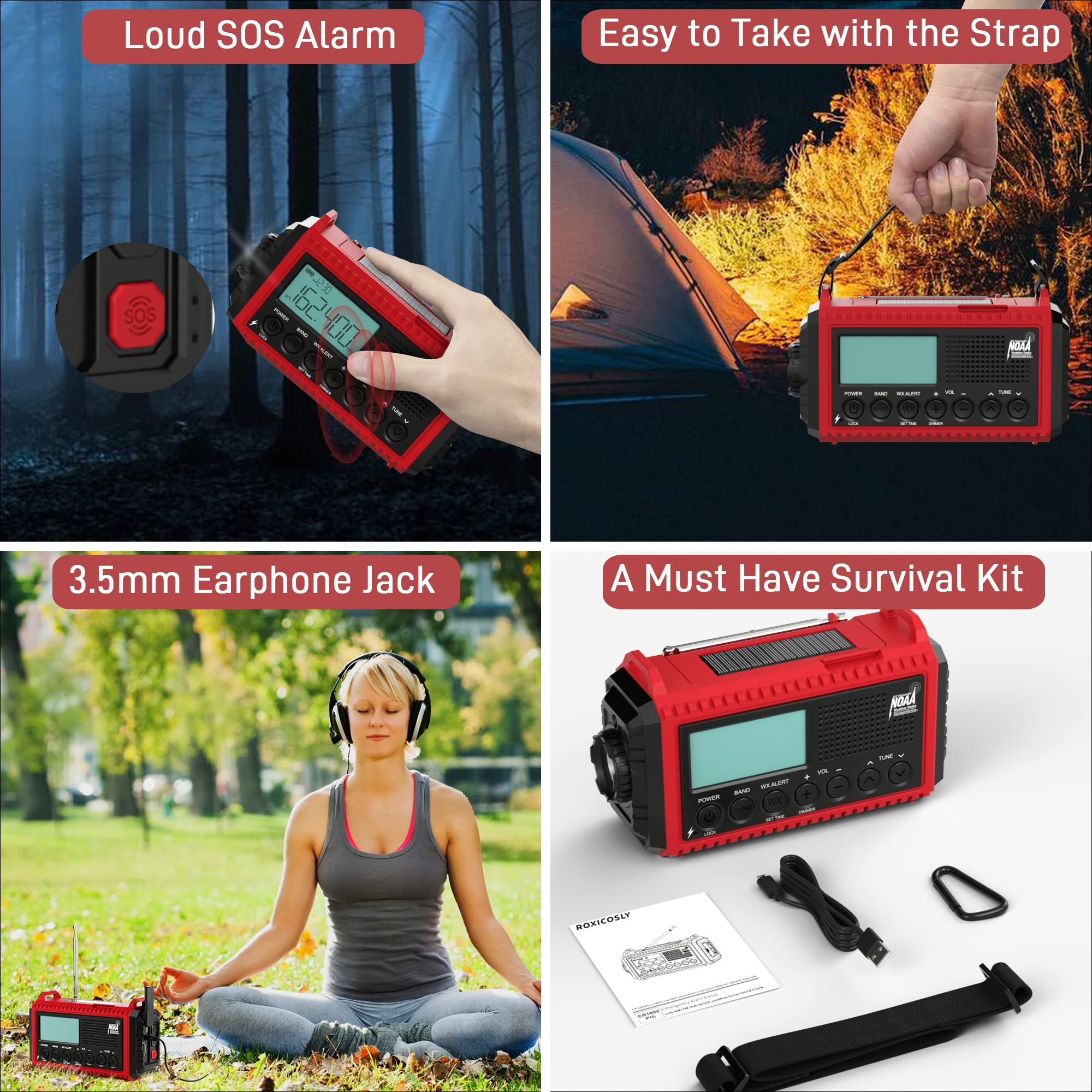 Solar Emergency Radio with Hand Crank & 5000mAh Power - 5-Way Powered AM/FM/NOAA Weather Radio with Auto Alert, USB Phone Charger, Flashlight & Reading Lamp - Perfect for Outdoor Camping, Hiking, Survival Kits & Home Emergency Preparedness