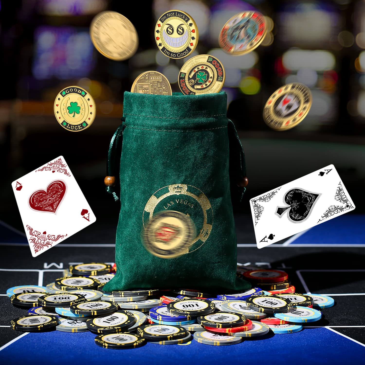 LuluCircle Poker Card Protector & Chip Set - 16-Piece All-in-One Poker Accessories with Plastic Case, Perfect for Texas Hold'em, Blackjack & Casino Night - Great Poker Gifts for Men & Women, Poker Tournament Essentials