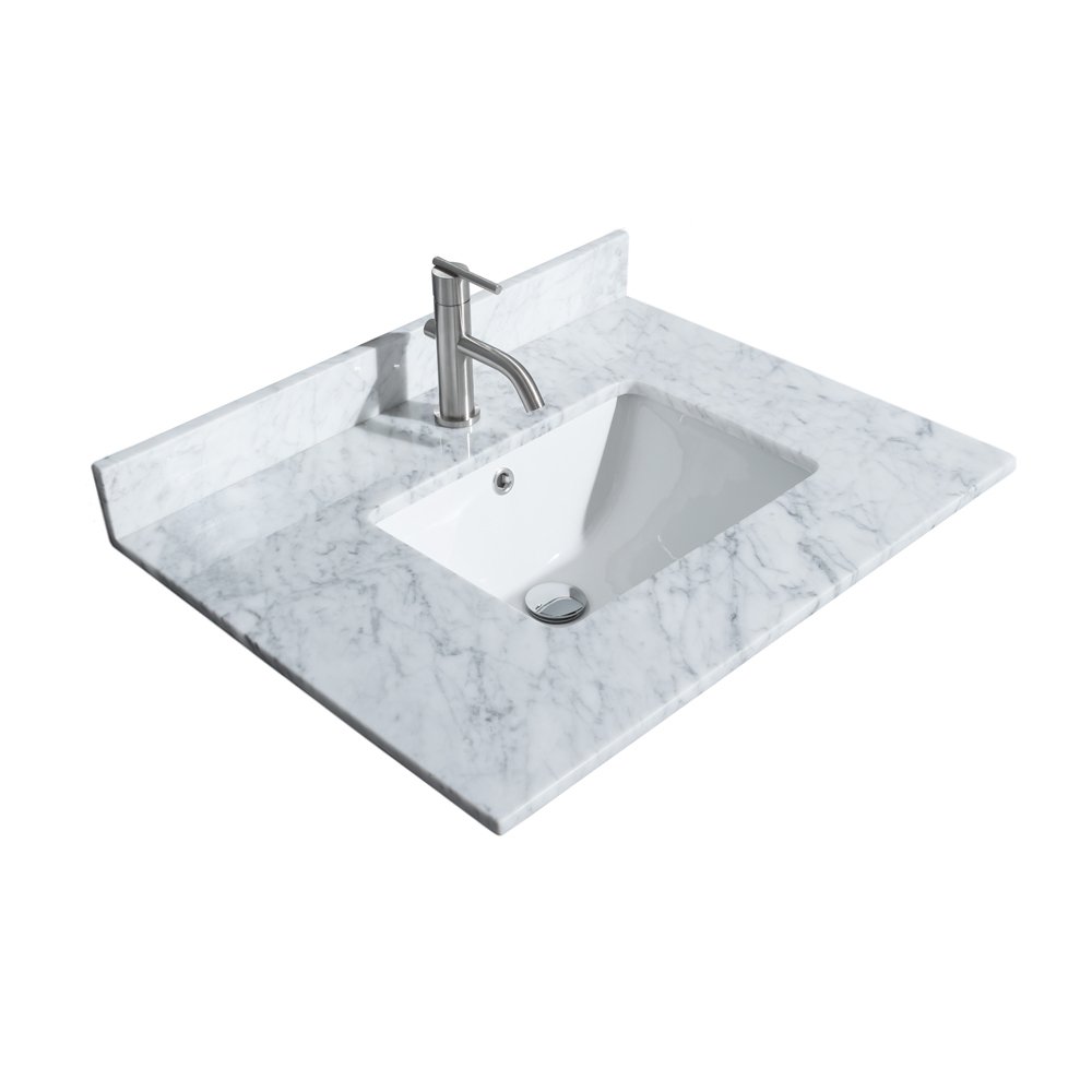 Wyndham Collection Miranda 30 Inch Green Bathroom Vanity with White Carrara Marble Countertop, Undermount Square Sink & Brushed Gold Trim - Includes 24 Inch Mirror | Modern Bathroom Upgrade for Small Spaces & Apartments