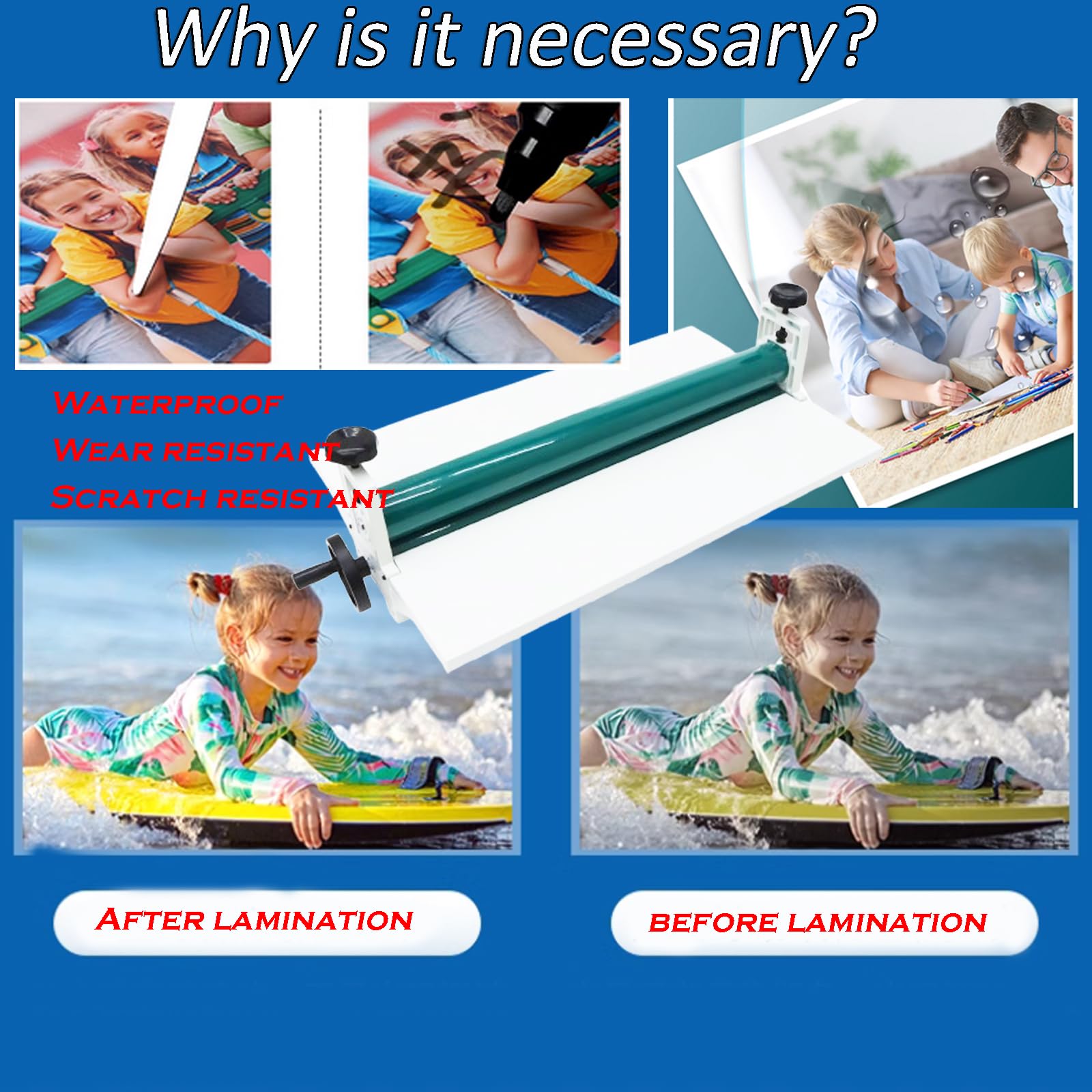 INTBUYING 14-Inch 360mm All Metal Manual Cold Roll Laminator Machine - Heavy Duty Laminating for Posters, Photos, Documents & ID Cards (Office, School, Home Use)