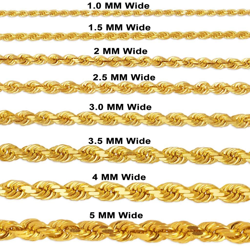 14K Yellow Gold Rope Chain Necklace for Women & Men - Italian Crafted Durable Jewelry - 1.0mm to 9.0mm Width, 16-30 Inch Length - Perfect Gift for Anniversary, Birthday & Everyday Elegance