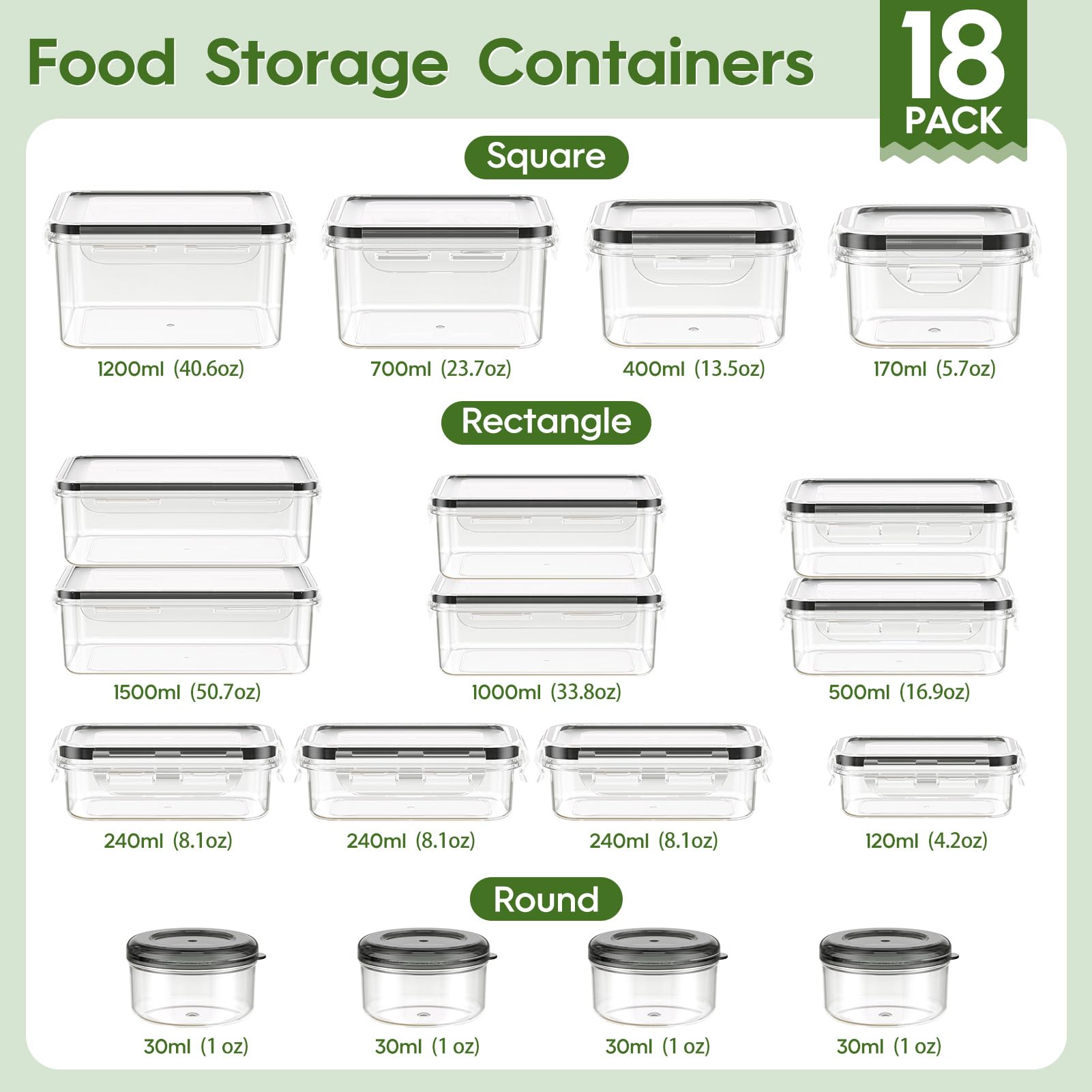 36-Piece BPA-Free Plastic Food Storage Containers Set with Lids (18 Containers & 18 Lids) - Leak Proof, Reusable Kitchen & Pantry Organization with Labels & Marker - Perfect for Meal Prep, Leftovers, and Bulk Food Storage