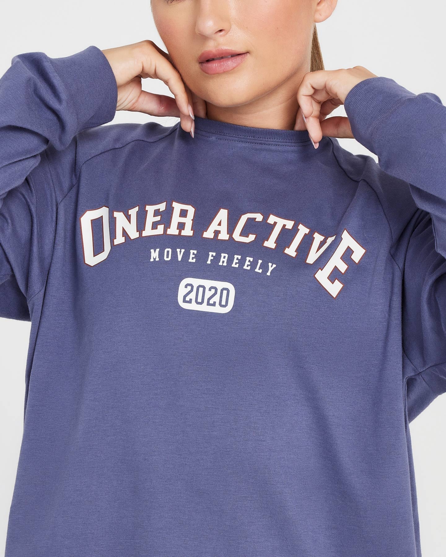 Oversized Long Sleeve Club T-Shirt for Women | Slate Blue Casual Wear | Perfect for Lounge, Streetwear & Everyday Outfits