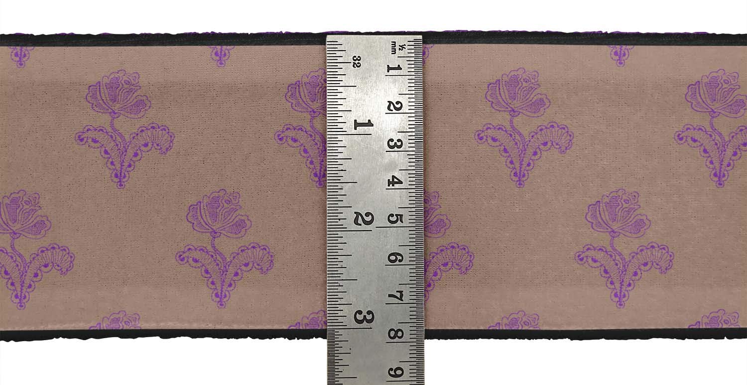 Indian Beautiful Art Purple Leaves & Floral Block Printed Dupion Fabric Ribbon Trim - 9 Yards, 3 Inches Wide for Sewing, Crafts, DIY Accessories | Perfect for Dressmaking, Home Decor, Gift Wrapping & Scrapbooking