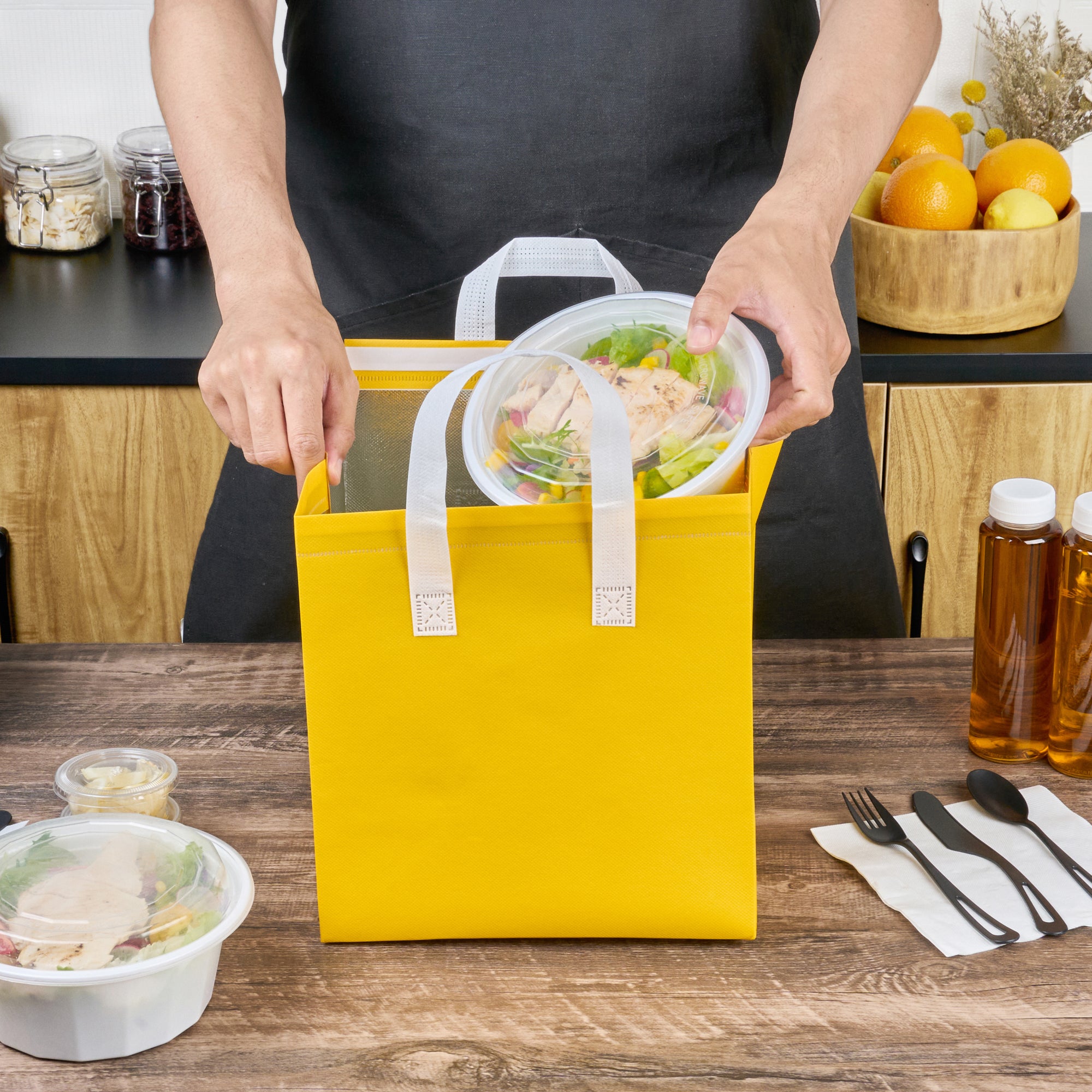 Premium Yellow Insulated Takeout Bags - Tamper Evident Food Delivery Bags (10.25