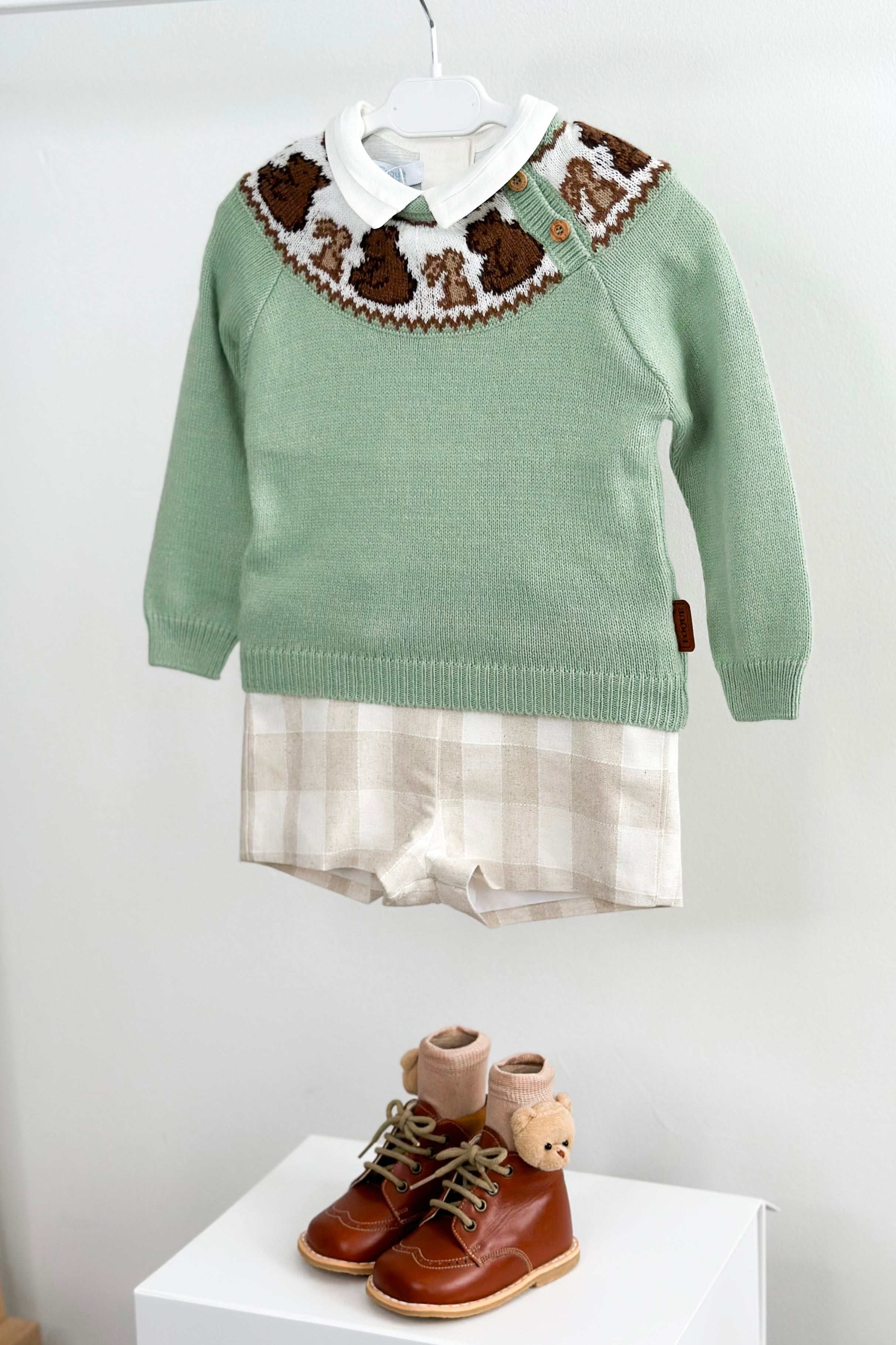 Stevie Sage Green Knit Bear Jumper - Cozy Cute Teddy Bear Sweater for Women & Girls | Perfect for Fall Winter Outfits, Christmas Gifts & Casual Wear