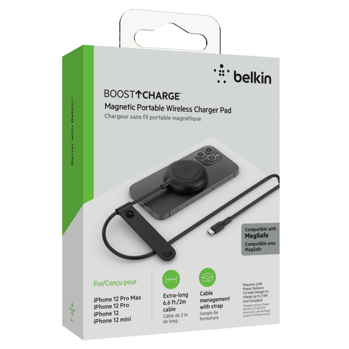 Belkin Magnetic Base Compatible with MagSafe for iPhone 12/13/14 & AirPods Wireless Charging Case - 7.5W Fast Charging, Black | Perfect for Home, Office & Travel Use