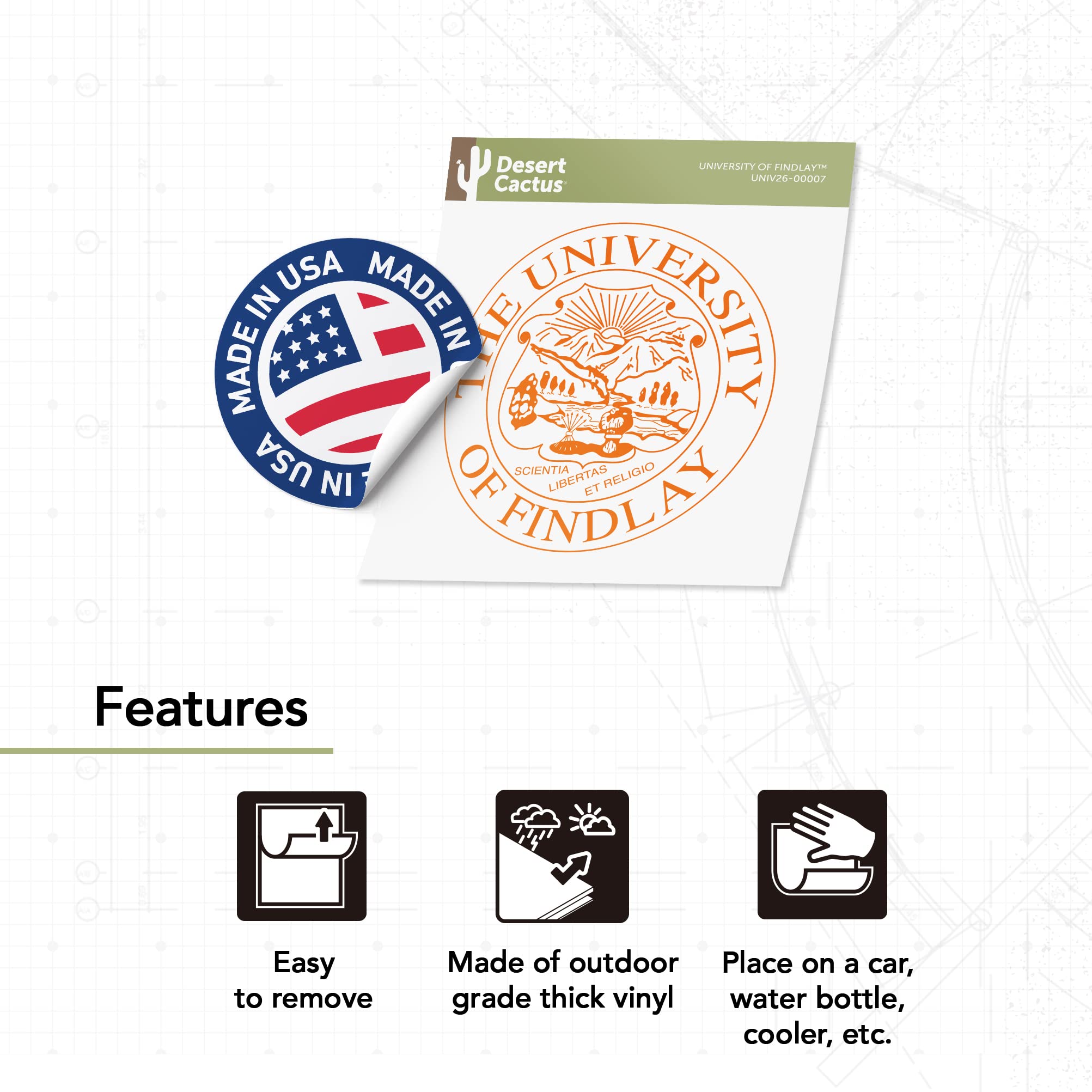 University of Findlay UF Oilers Desert Cactus Vinyl Decal Sticker - Waterproof for Laptop, Water Bottle, Car, Scrapbook - Perfect for College Students, Alumni, Sports Fans (IND 00007)