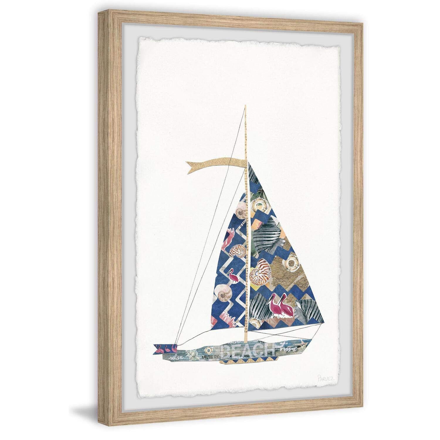 Parvez Taj Beach Sailing Framed Wall Art Print - 24x36 Inches Coastal Decor for Living Room, Bedroom & Office - Nautical Theme Painting for Beach House & Seaside Home Decor