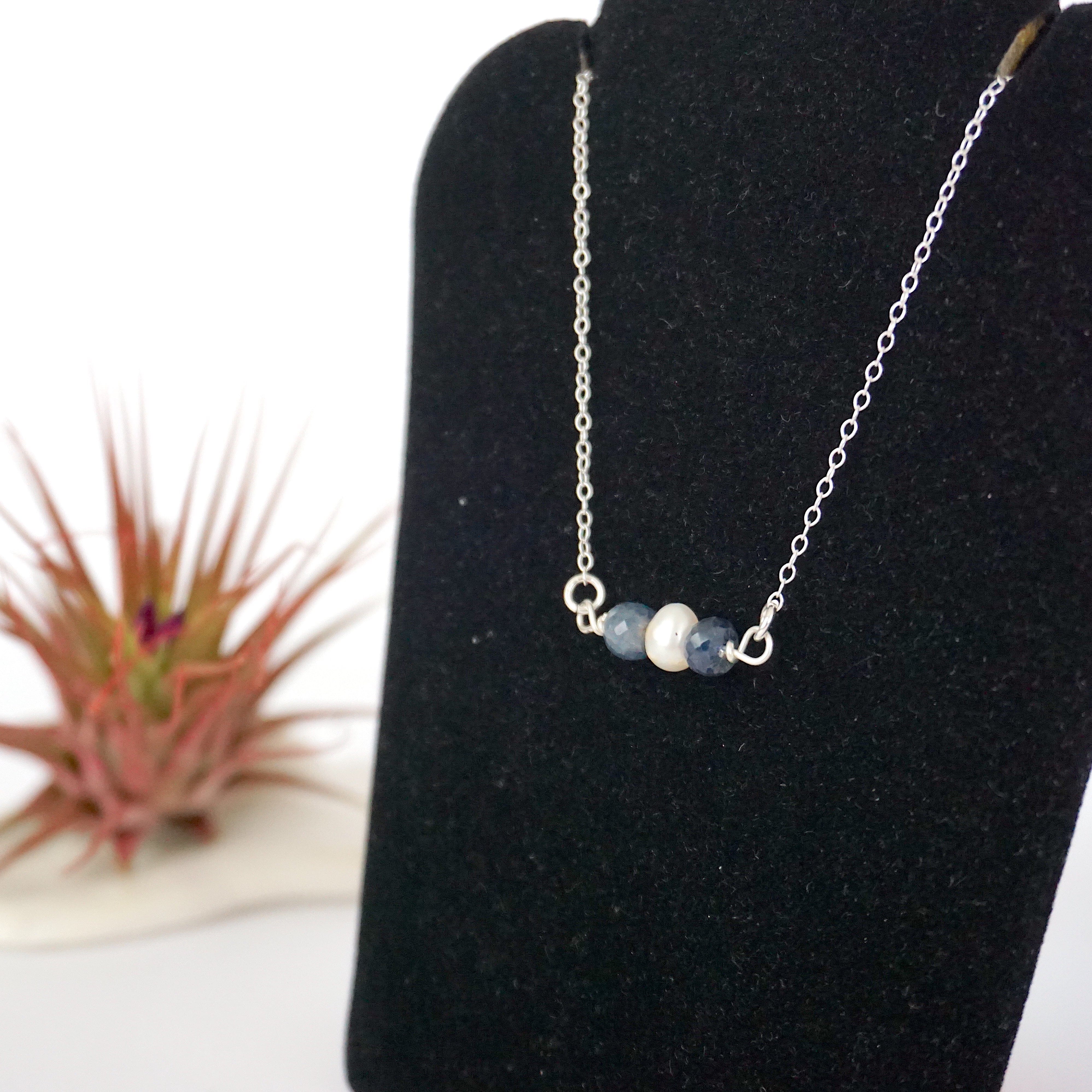 Elegant Sapphire & Pearl Charm Necklace for Women – Perfect for Weddings, Anniversaries & Special Occasions