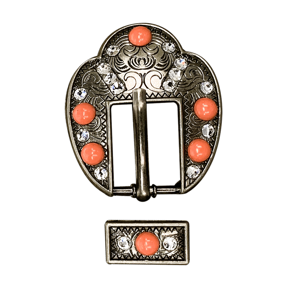 Vintage European Crystal Buckle - Fashion Coral & Clear Antique Silver Decorative Belt Buckle for Women's Accessories, DIY Crafts & Costume Jewelry Making