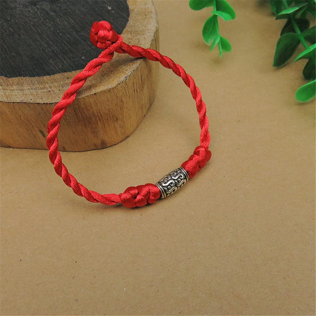 Handmade Red Thread Bracelet for Women & Men - Adjustable Lucky Charm Rope Bracelet with Silver Beads (19cm) - Perfect for Gifts, Protection & Good Luck